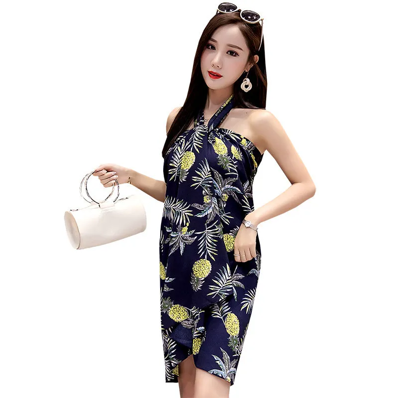 Chiffon Skirt Women Summer Korean All-Matching One-Piece Floral Lace Trendy High Waist Mid-Length Beach Beachwear