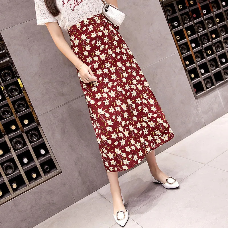 Chiffon Skirt Women Summer Korean All-Matching One-Piece Floral Lace Trendy High Waist Mid-Length Beach Beachwear