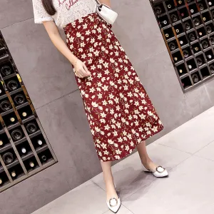 Chiffon Skirt Women Summer Korean All-Matching One-Piece Floral Lace Trendy High Waist Mid-Length Beach Beachwear