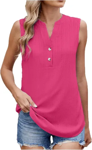 Chiffon Tank Tops for Women 2025 Summer Dressy Button V Neck Sleeveless Blouse Casual Fashion Business Work Shirts