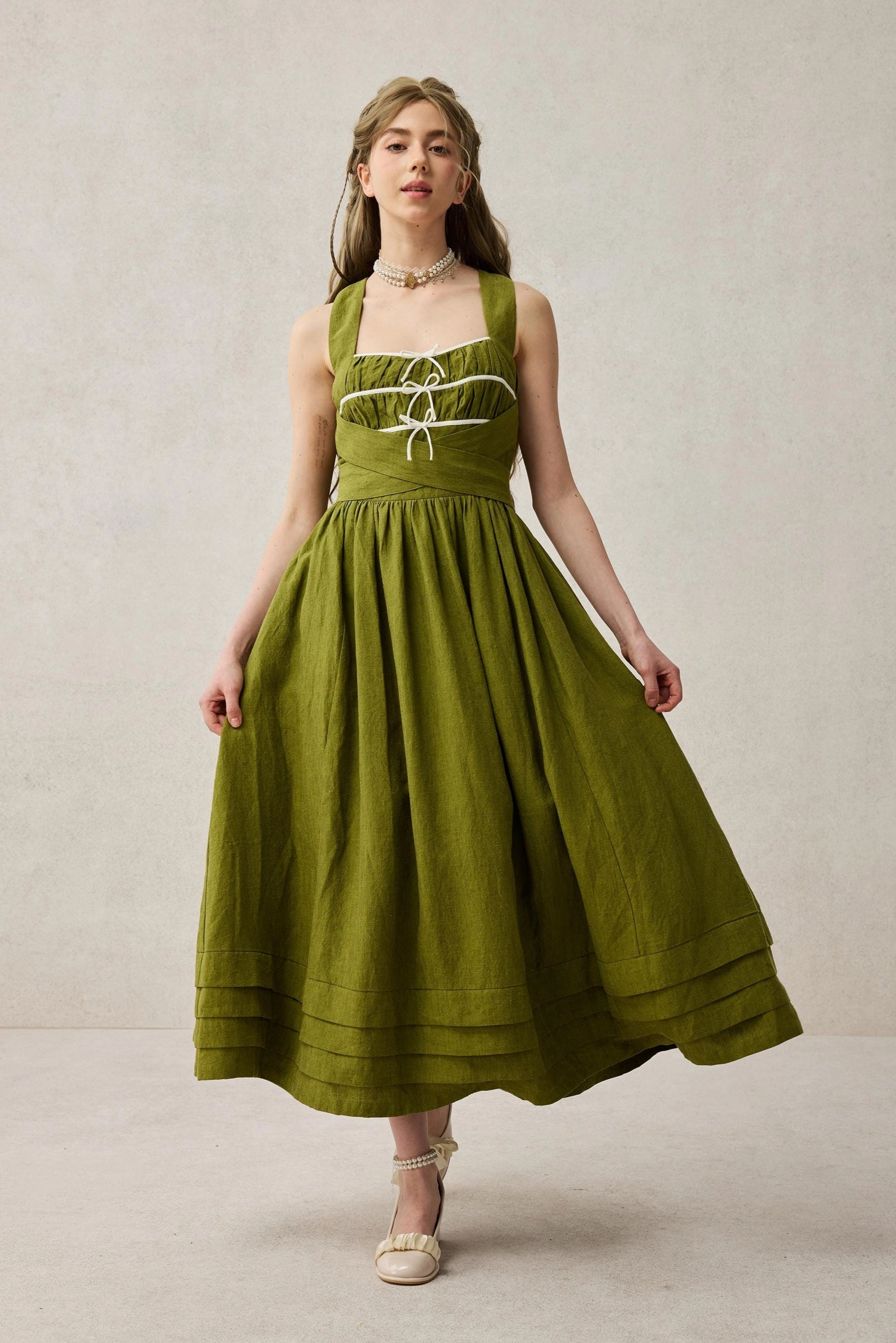 Midweight Layer Chloris 19 |cross back linen dress