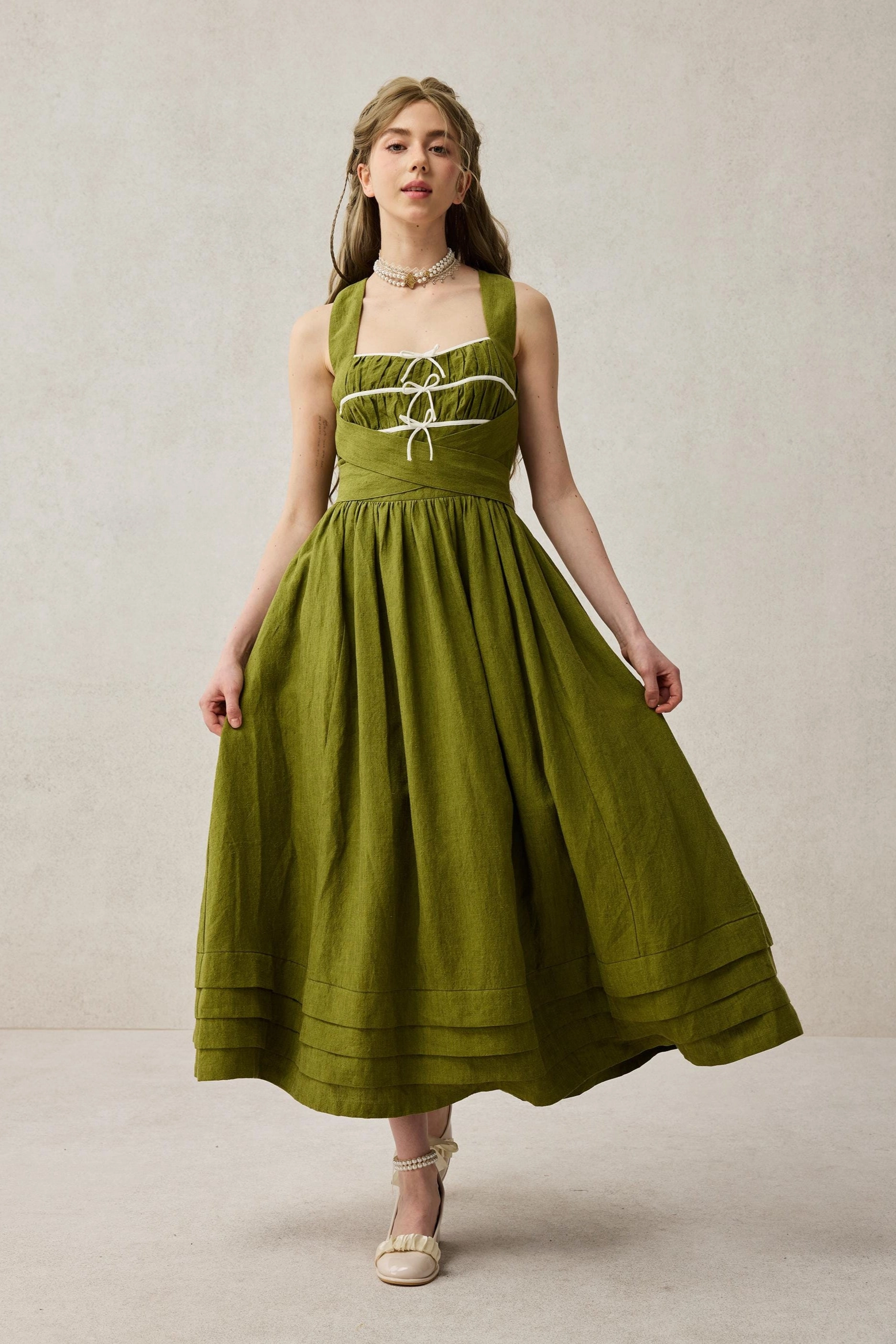 Stretch Panels Chloris 19 |cross back linen dress