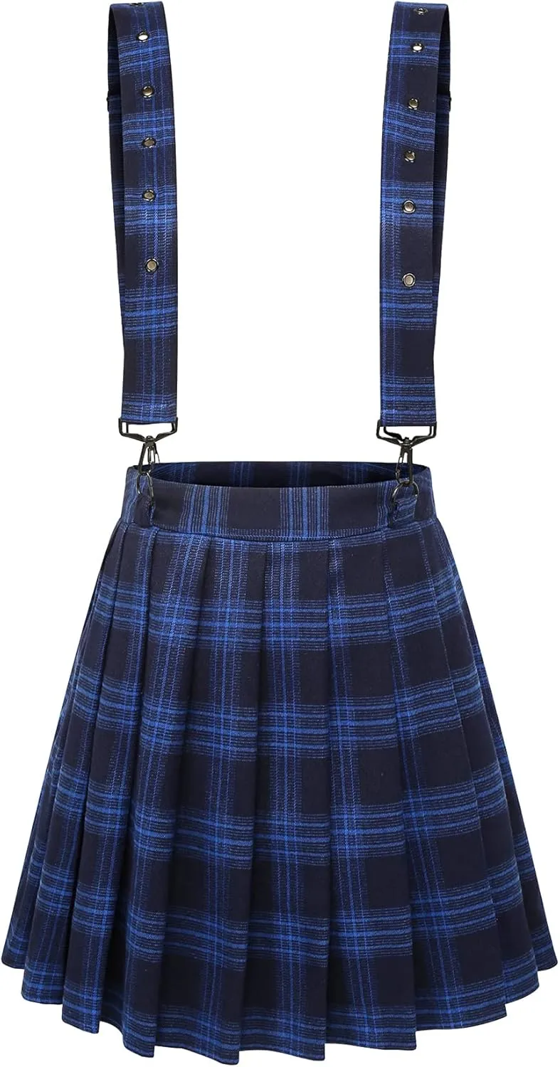 chouyatou Women's Cool Sweet A-Line Decorative Strap Plaid Pleated Mini Skirt