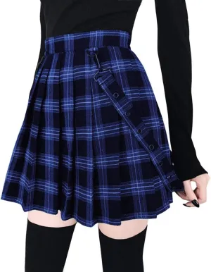 chouyatou Women's Cool Sweet A-Line Decorative Strap Plaid Pleated Mini Skirt