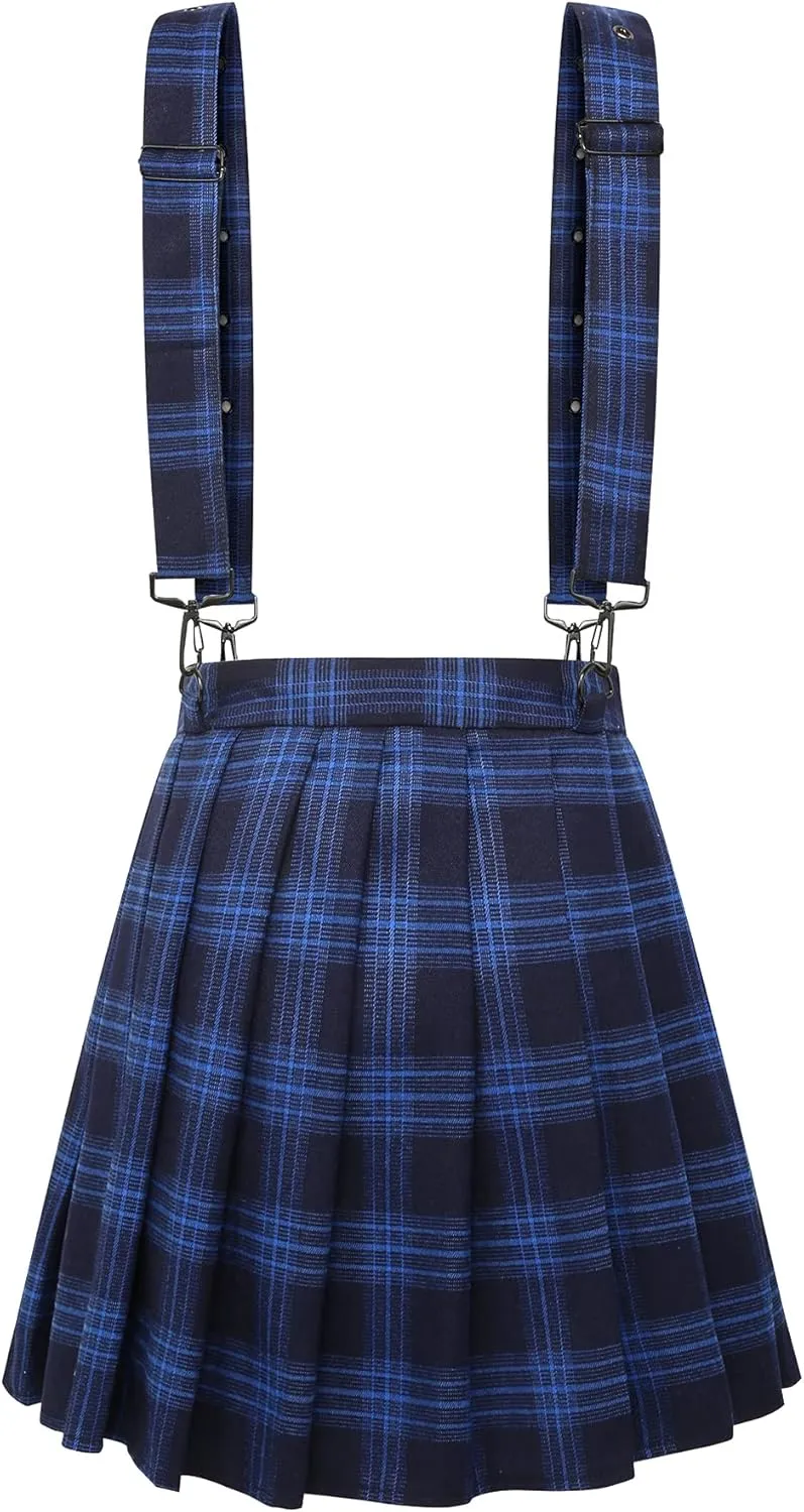 chouyatou Women's Cool Sweet A-Line Decorative Strap Plaid Pleated Mini Skirt