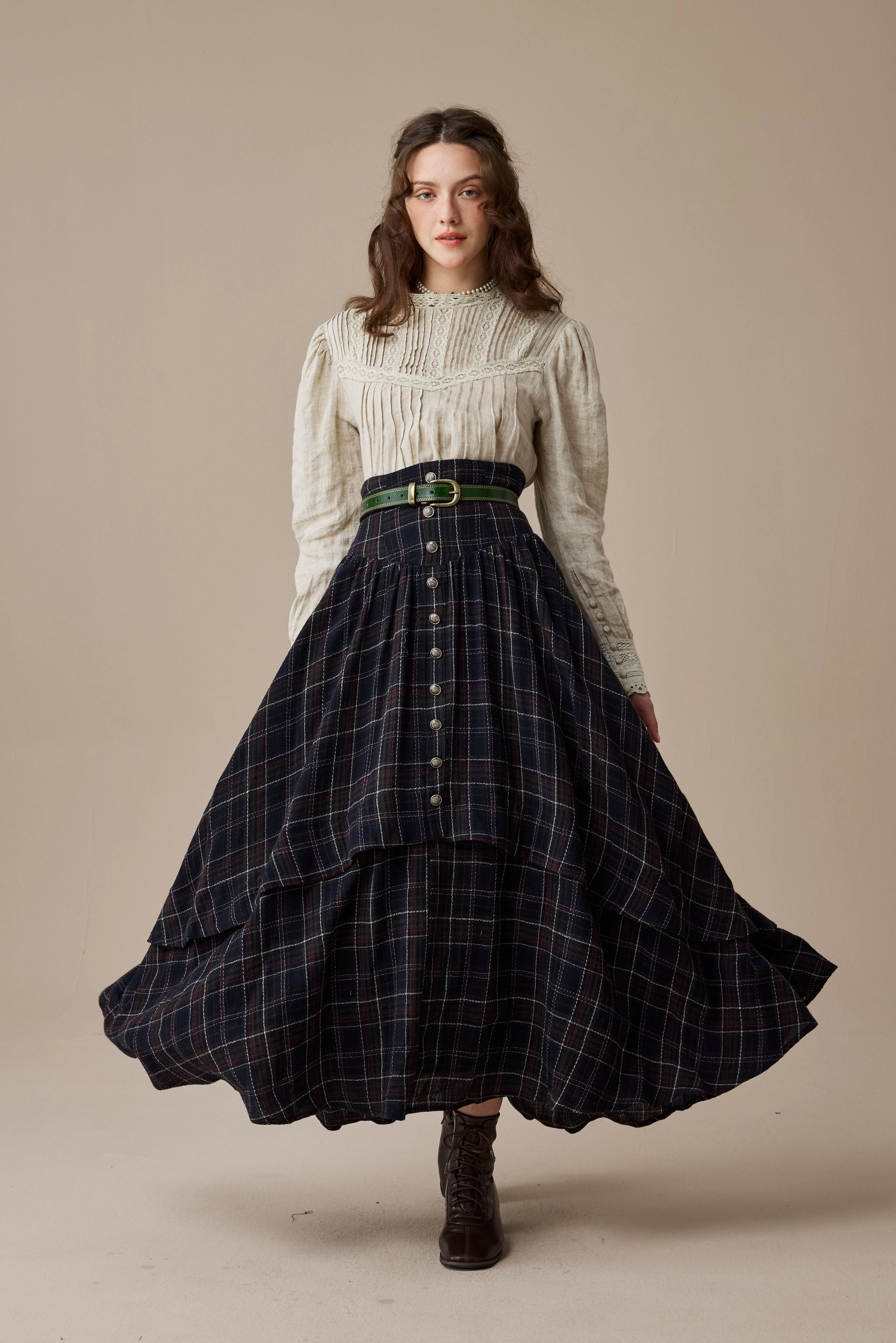 Christina 19 |Retro Layered Wool Skirt Bold Statement