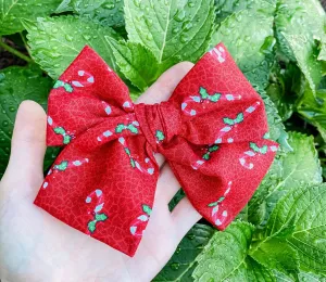 Christmas Candy Cane Hand Tied Fabric Bow Headband | Hair Clip