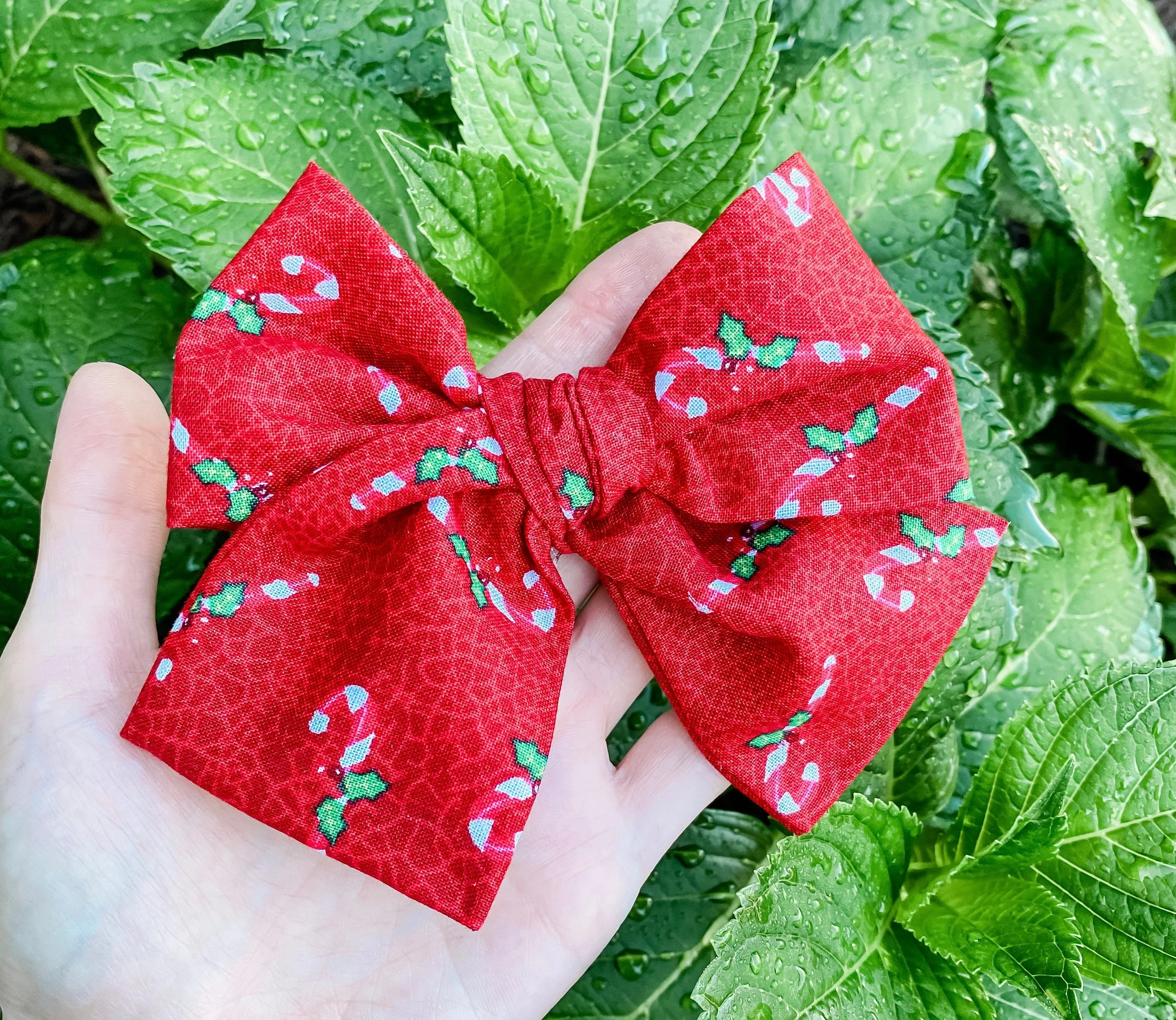 Christmas Candy Cane Hand Tied Fabric Bow Headband | Hair Clip