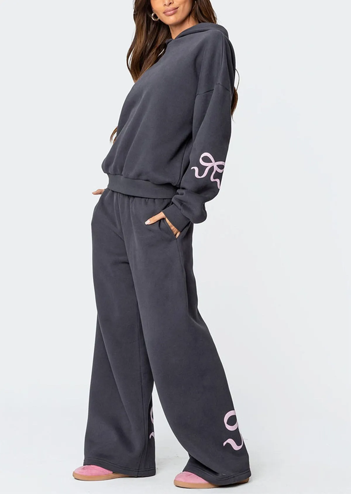 Christmas Sale 50% OFF - Women's Bow Detail Hoodie Sweat Set (Buy 2 Free Shipping)