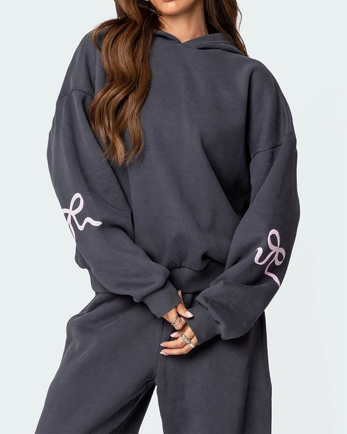 Christmas Sale 50% OFF - Women's Bow Detail Hoodie Sweat Set (Buy 2 Free Shipping)