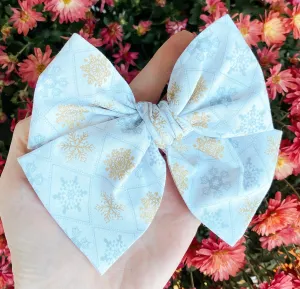 Christmas Snowflake Fabric Hand Tied Bow Headband | Hair Clip