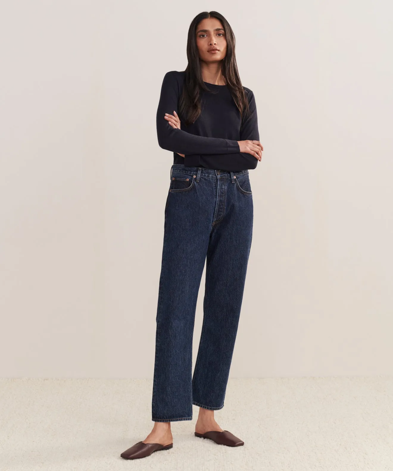Ribbed Trim Details 90's Pinch Waist Jean
