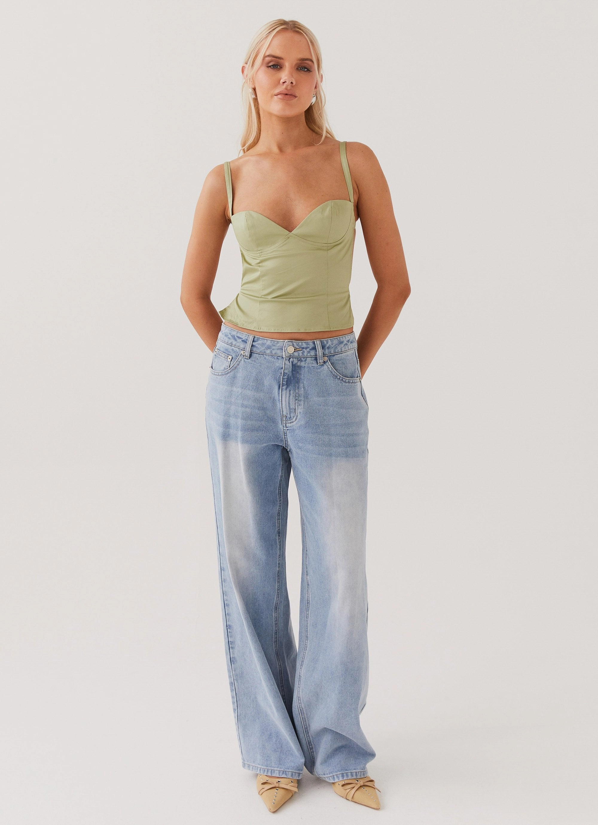 Multi Pocket Functional Design Sporty T-shirt Naomi Backless Top - Sage