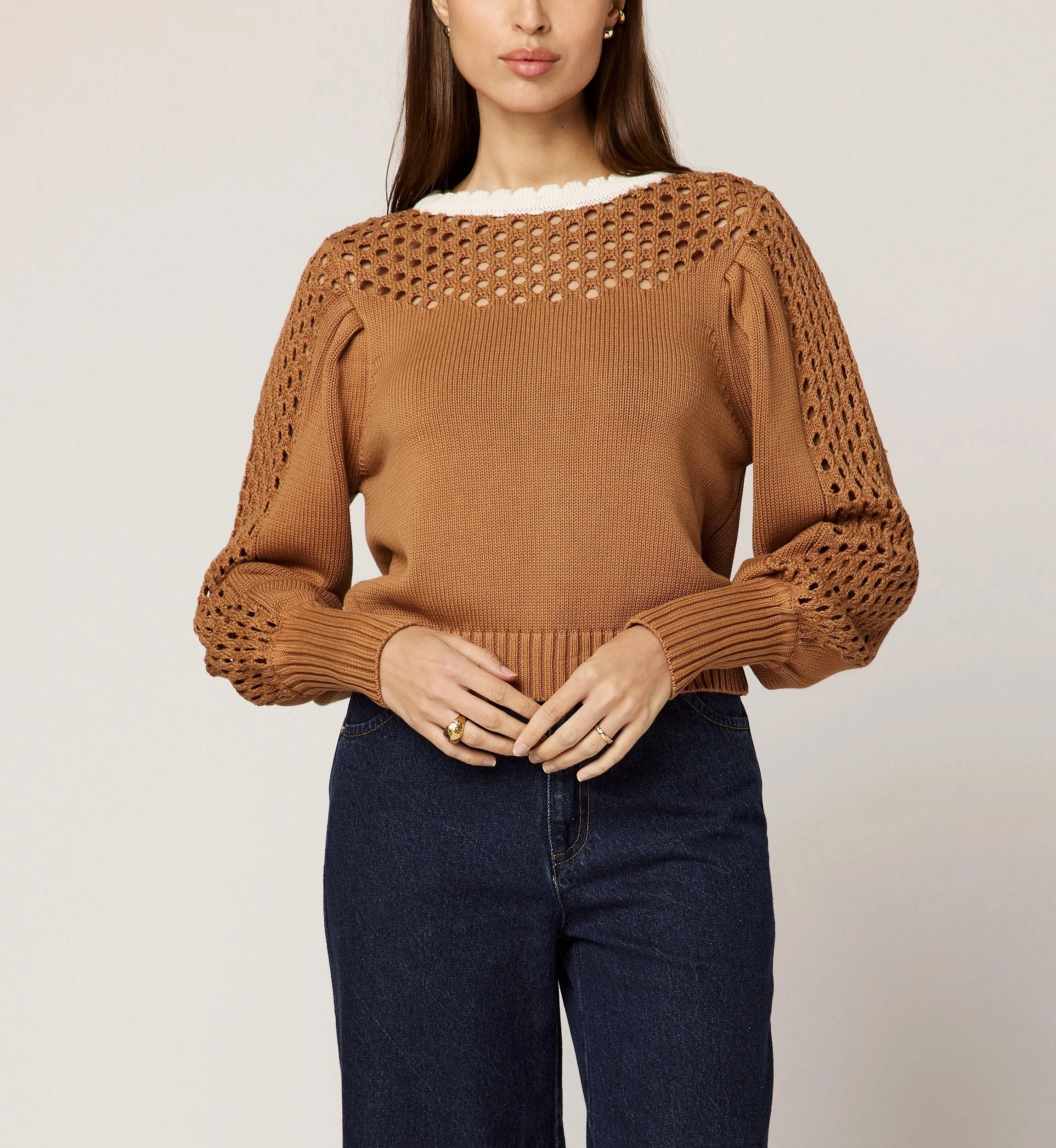 Anwen Sweater | Brown/Ivory StainResistantFinish