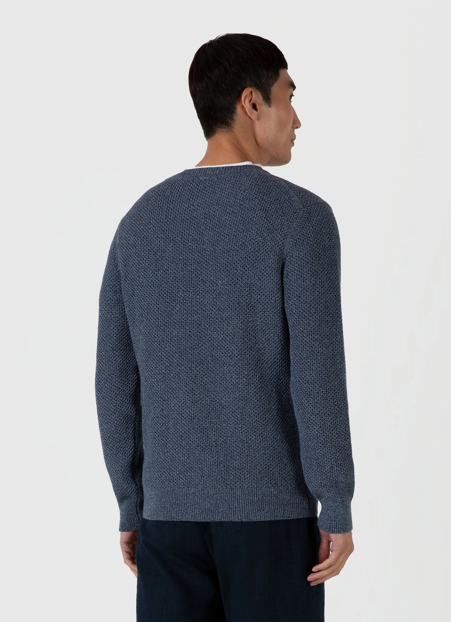 Men's Honeycomb Cotton Crew Neck Jumper in Indigo Seam Free Edges UVProtective Layer