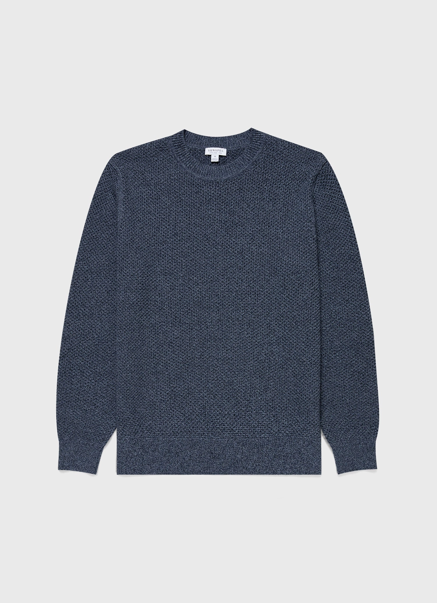 Men's Honeycomb Cotton Crew Neck Jumper in Indigo Elastic hemline Quick Dry Knitwear