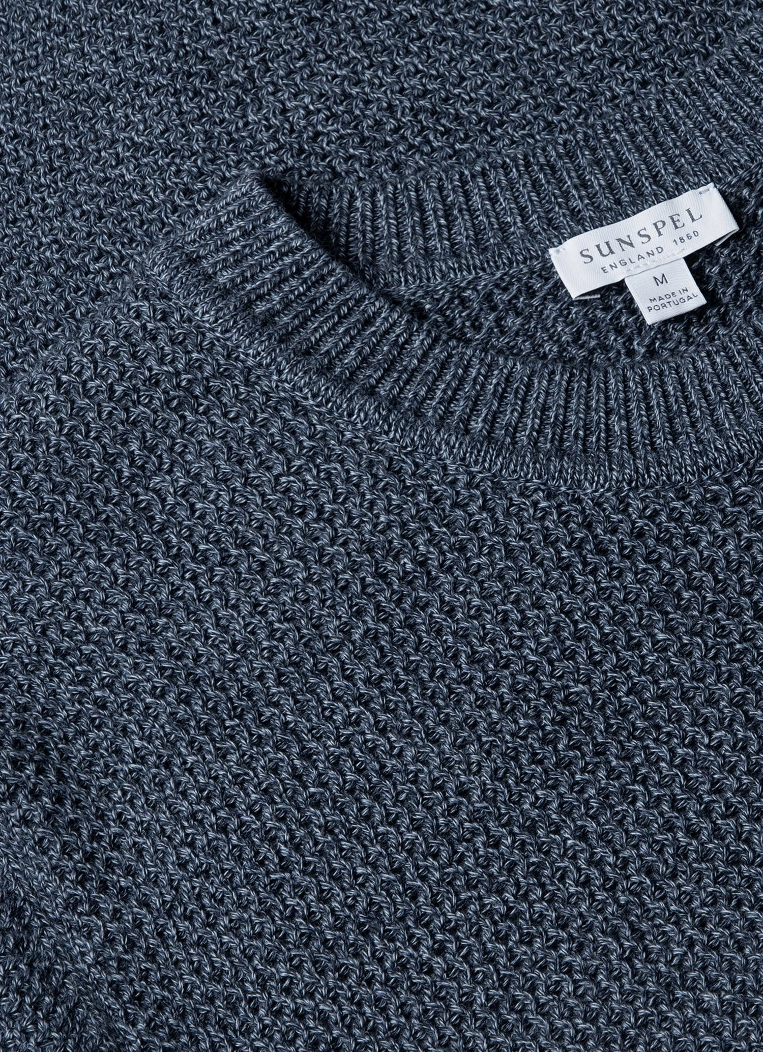 Men's Honeycomb Cotton Crew Neck Jumper in Indigo Hypoallergenic Fiber Blend LowImpact Dye Process