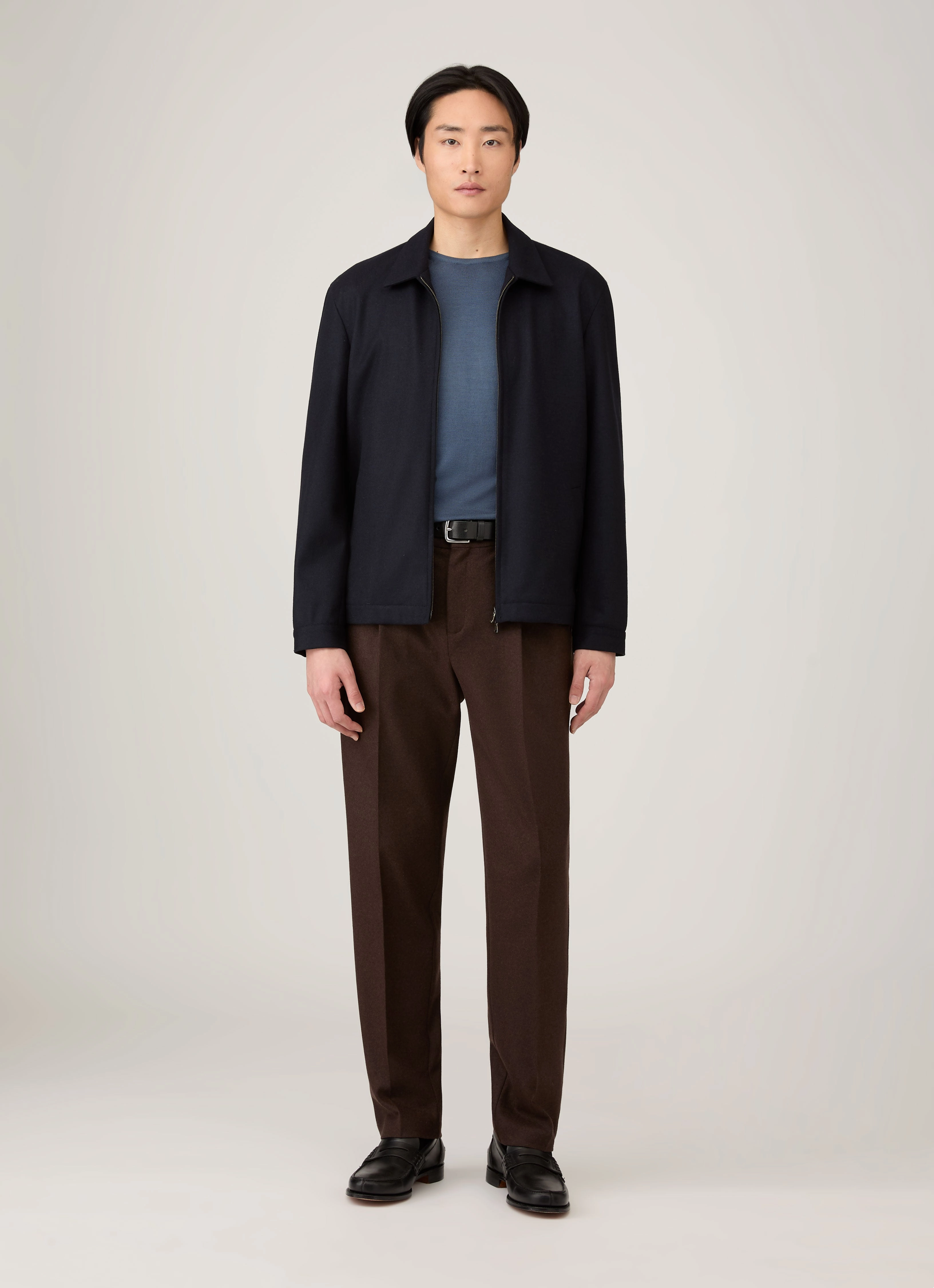 Touch Of Soft Gentle Wash Process Men's Extra-Fine Merino Crew Neck in Slate Blue