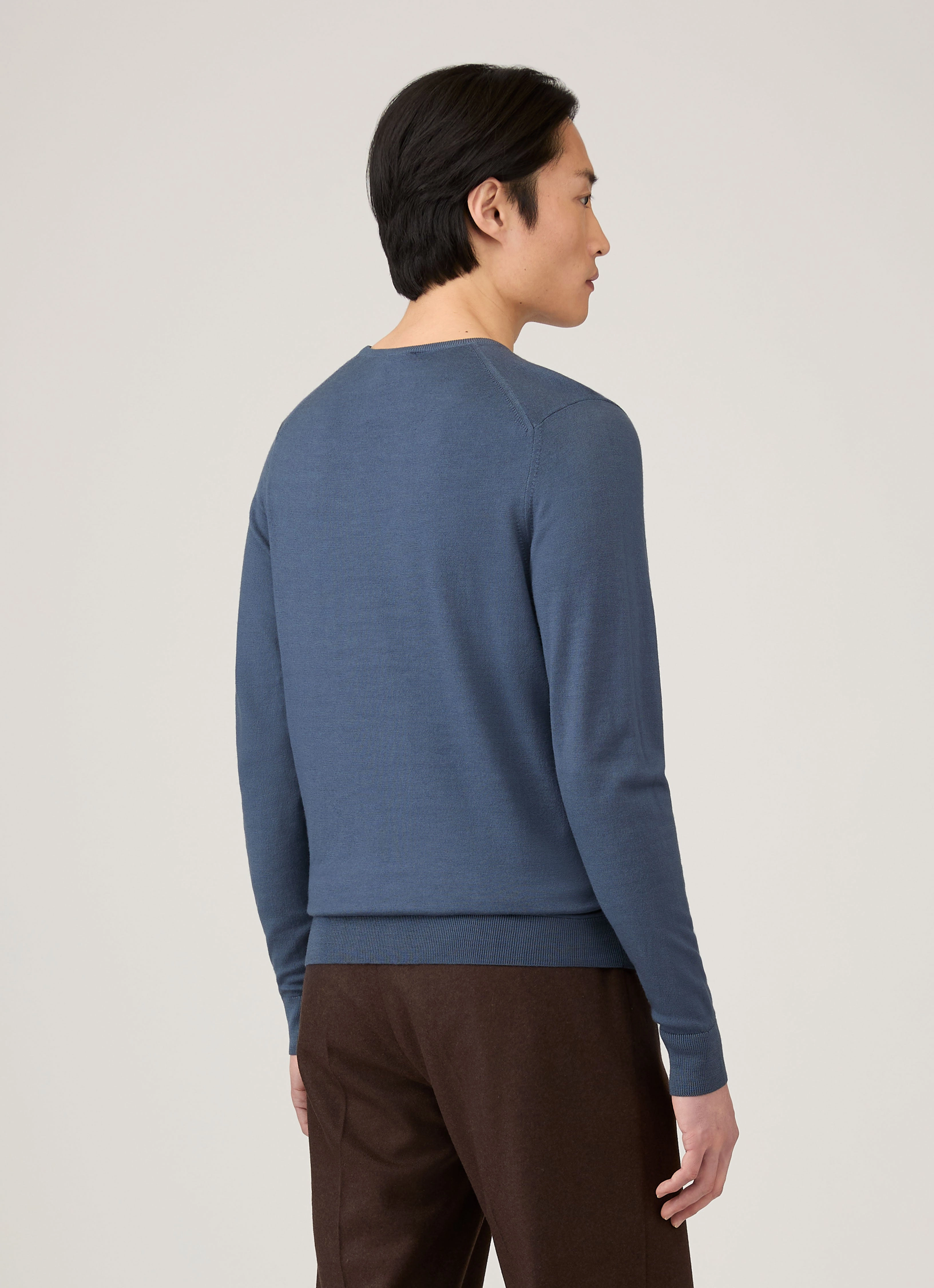 Multi Panel Men's Extra-Fine Merino Crew Neck in Slate Blue