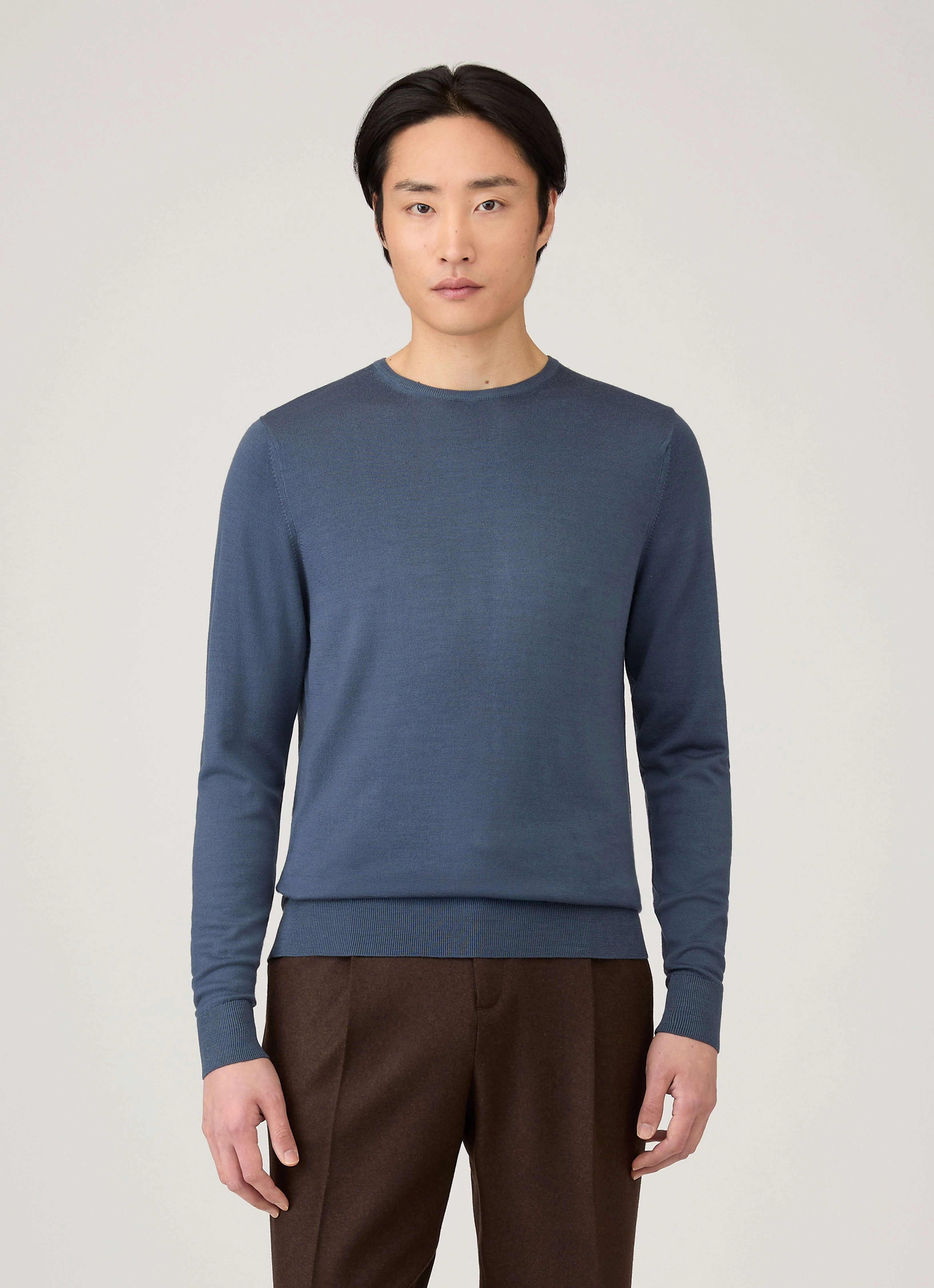 StretchWeave Fabric Organic Cotton Men's Extra-Fine Merino Crew Neck in Slate Blue