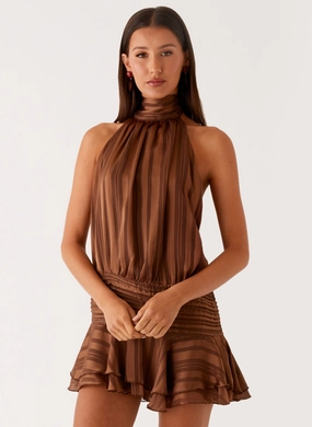 City Favorite Willow Chiffon Mini Dress - Chocolate City Favorite Willow Chiffon Mini Dress - Chocolate Classic Touch Style Moment