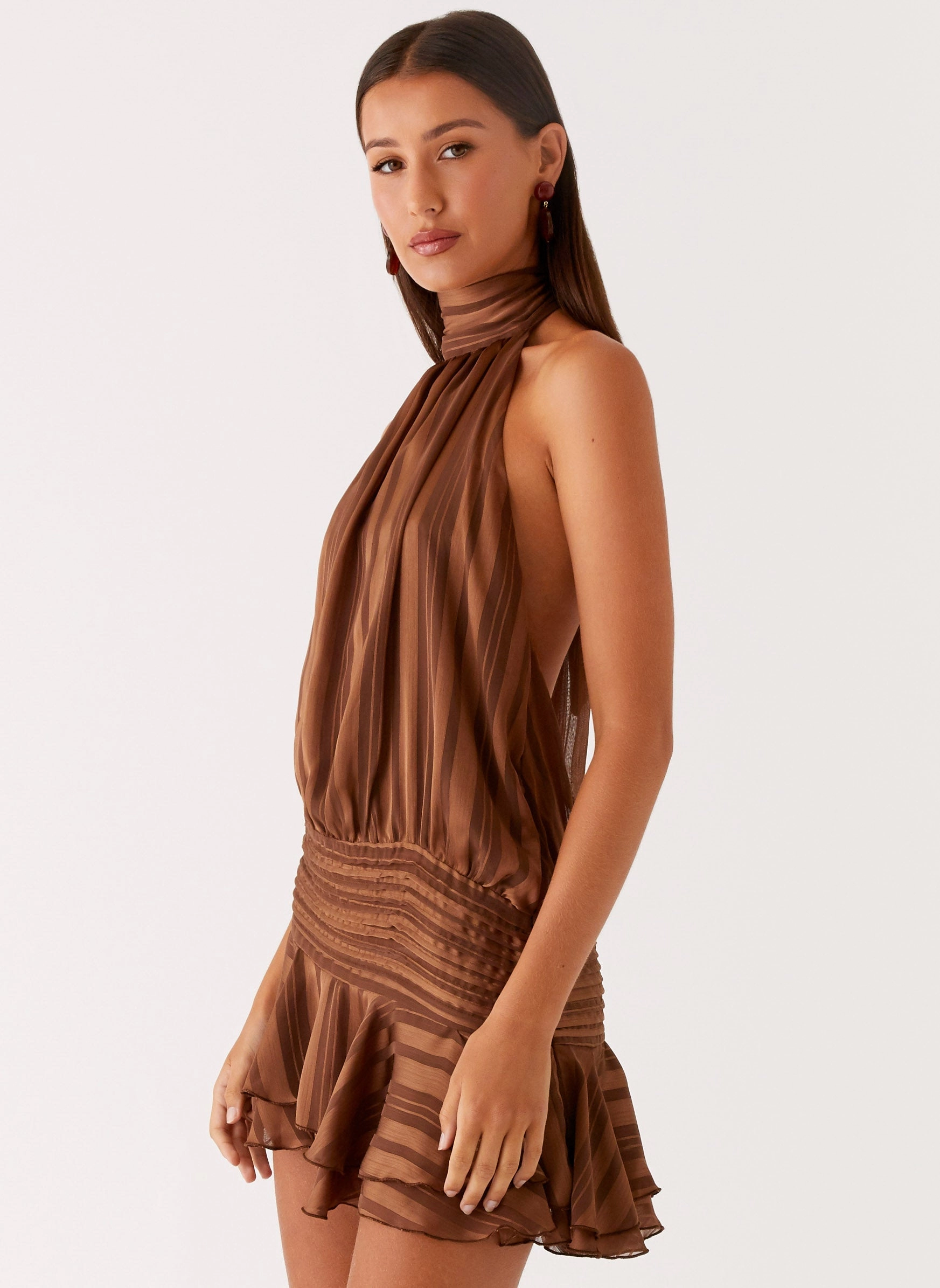 Creative Layering City Favorite Willow Chiffon Mini Dress - Chocolate