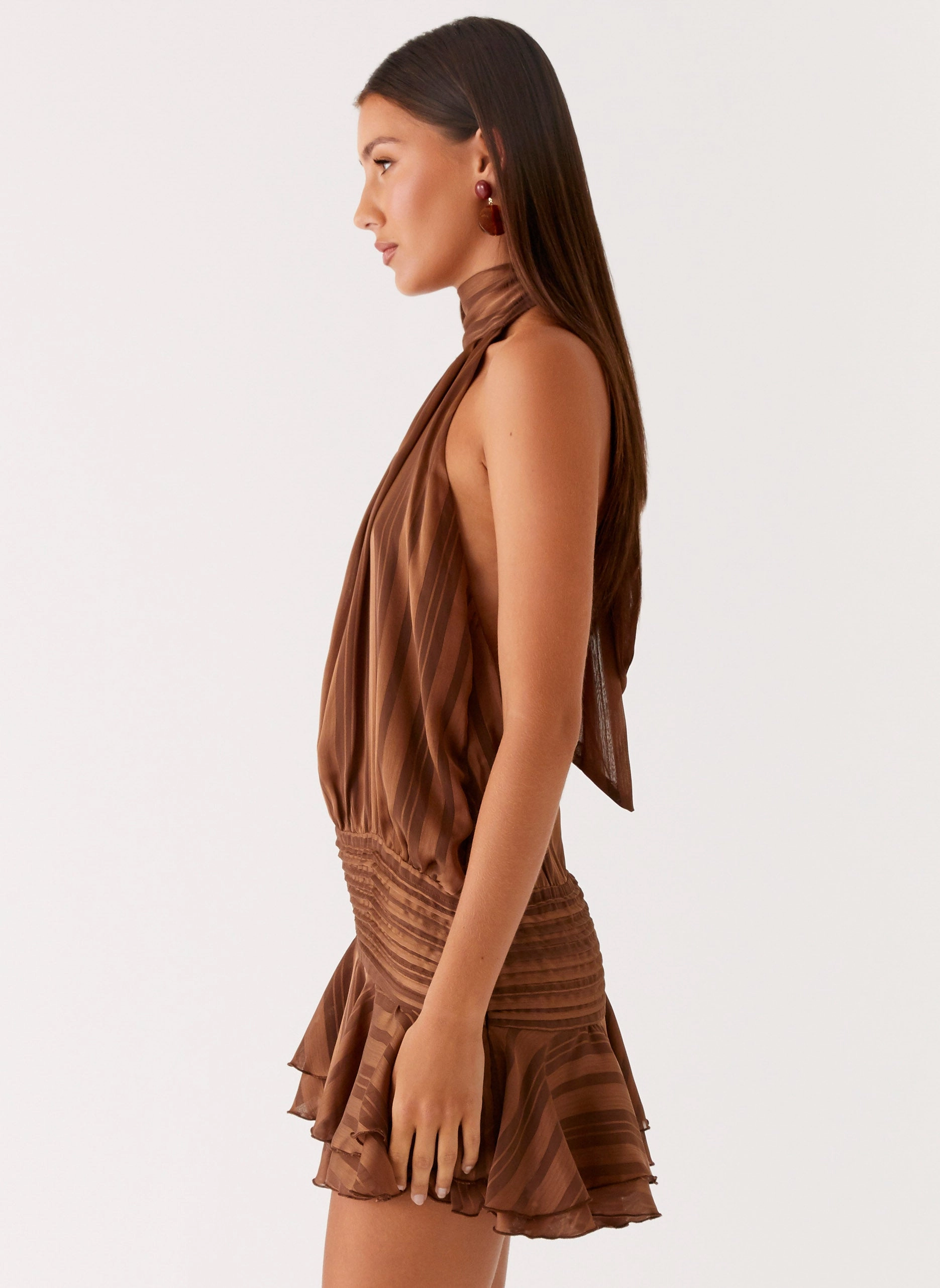 City Favorite Willow Chiffon Mini Dress - Chocolate Unique Feature Removable Belt