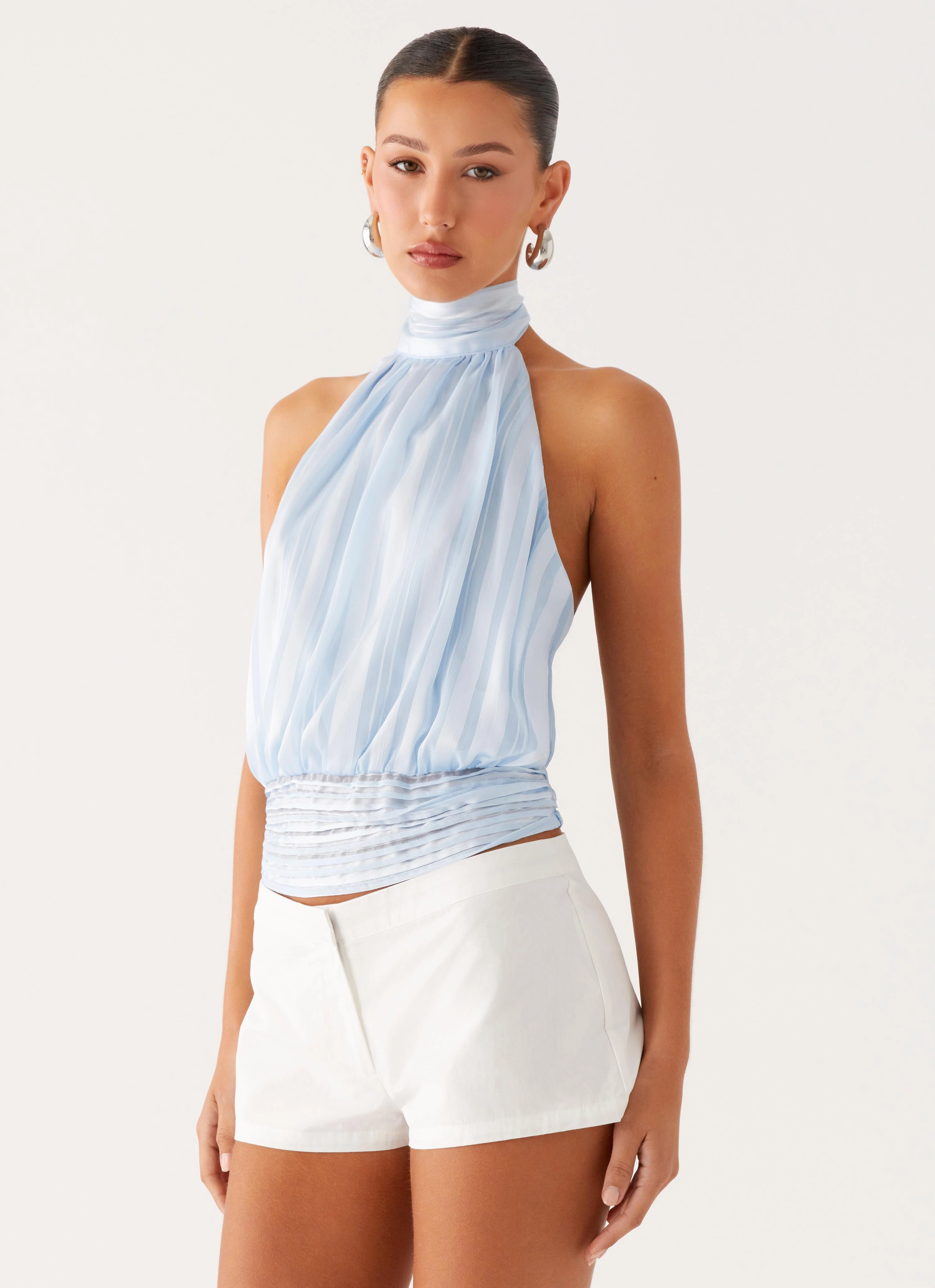 City Ready Willow Chiffon Top - Blue Sleek Styling Easy Vibe