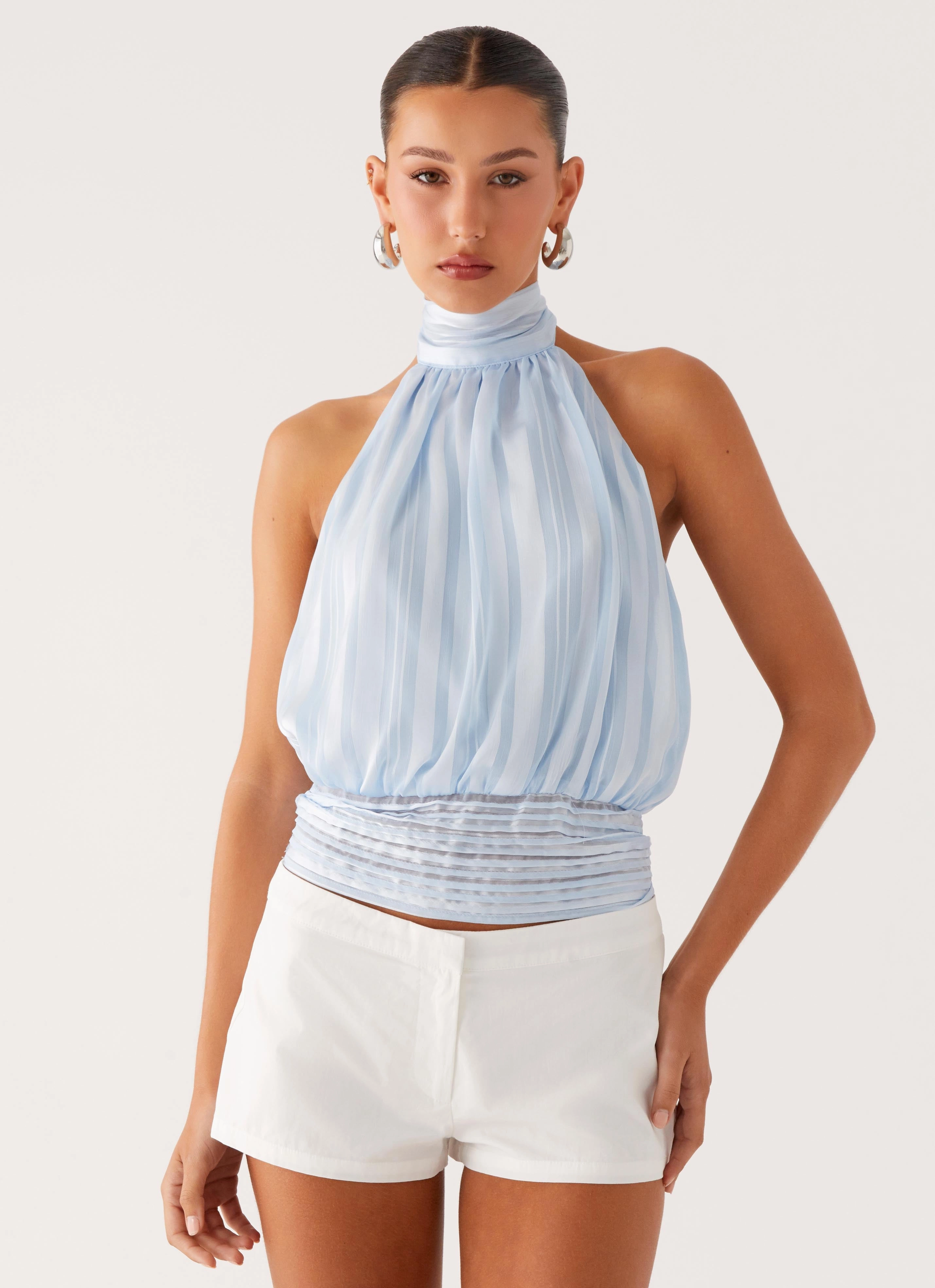 Tiered hem City Ready Willow Chiffon Top - Blue