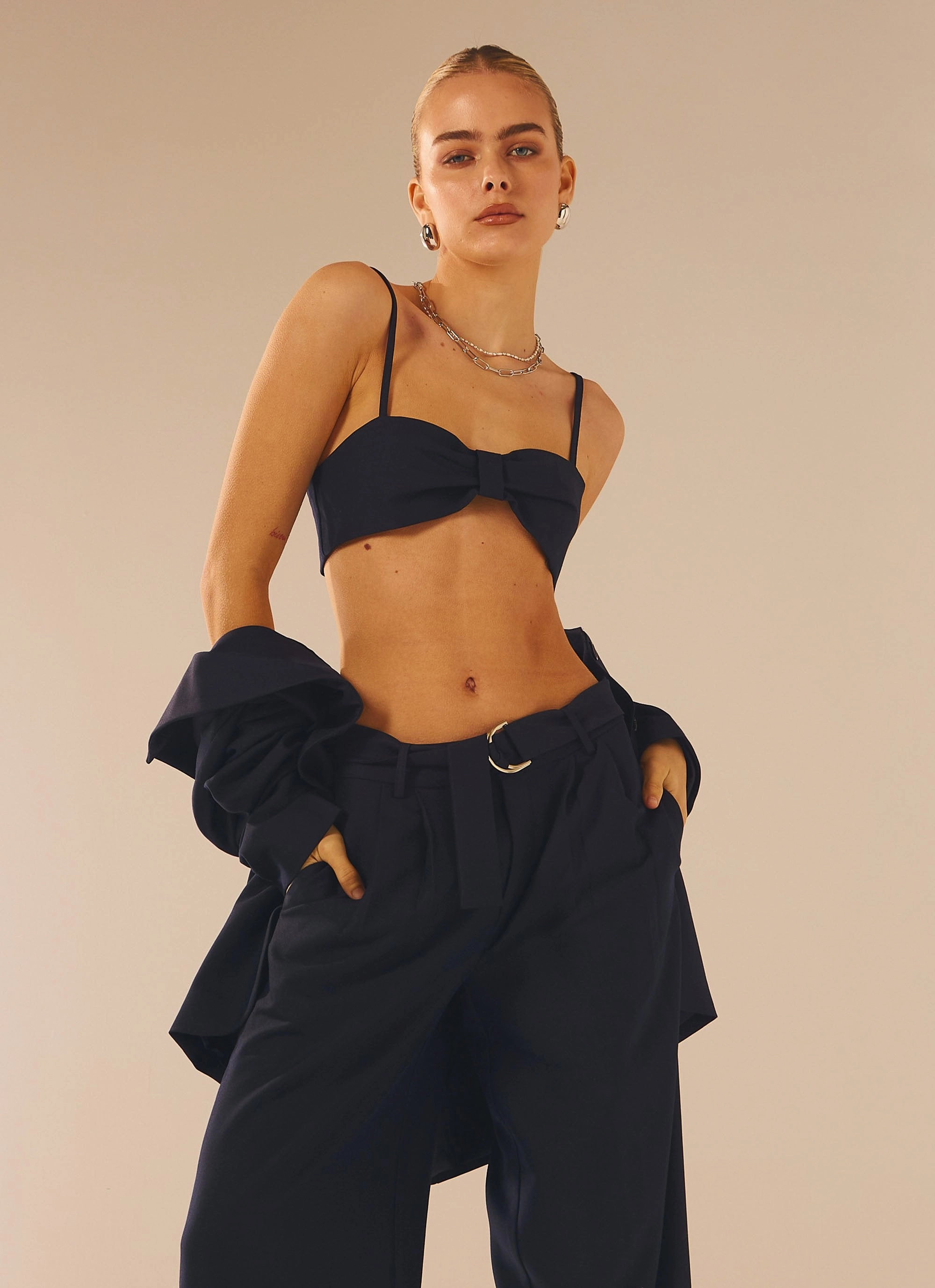 HighDensityFoam Wear Resistant Edge City Slicker Bandeau Top - Navy Ink