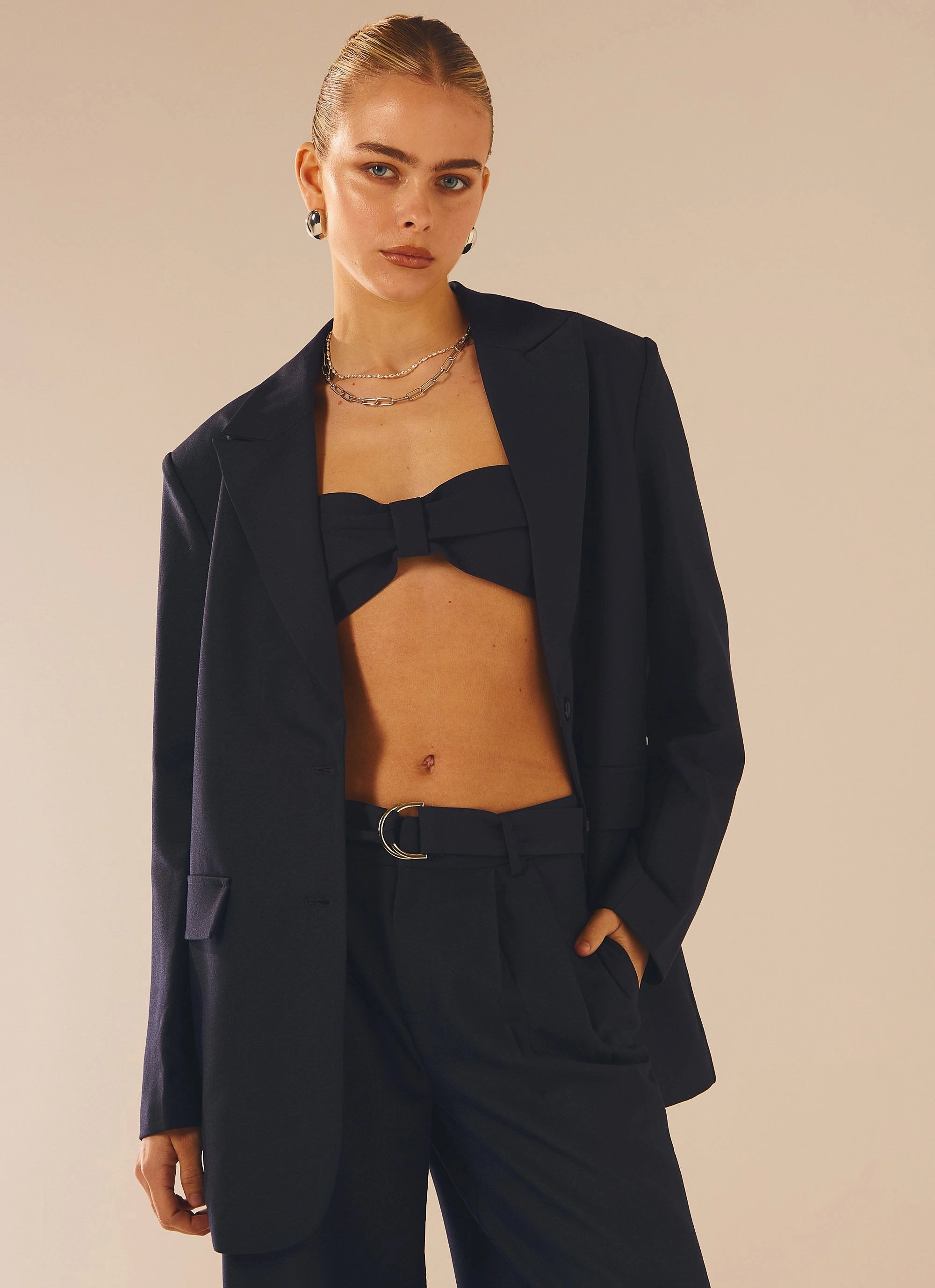 Airflow Weave Pattern City Slicker Bandeau Top - Navy Ink