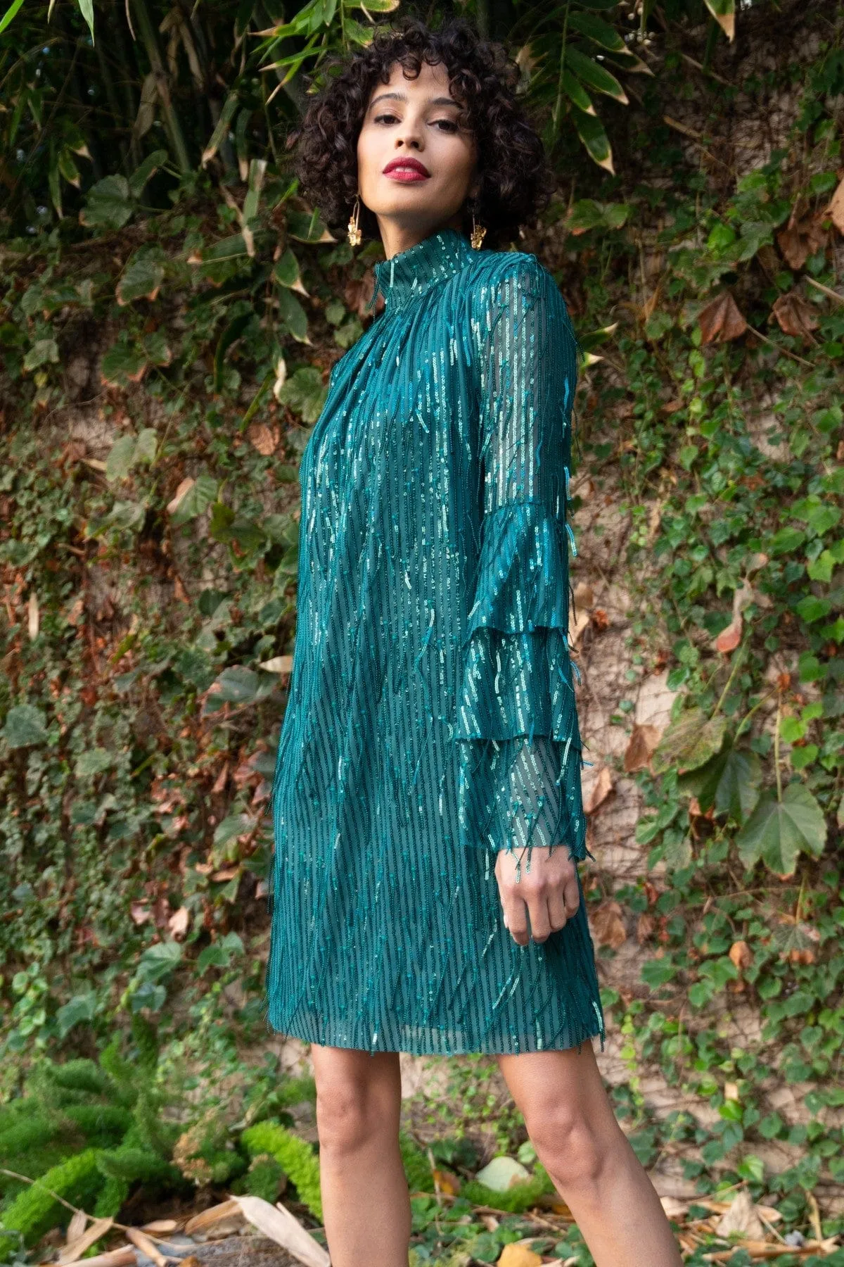 Zanotti Dress ?C Glitter Pine Bright Feel Chic Look