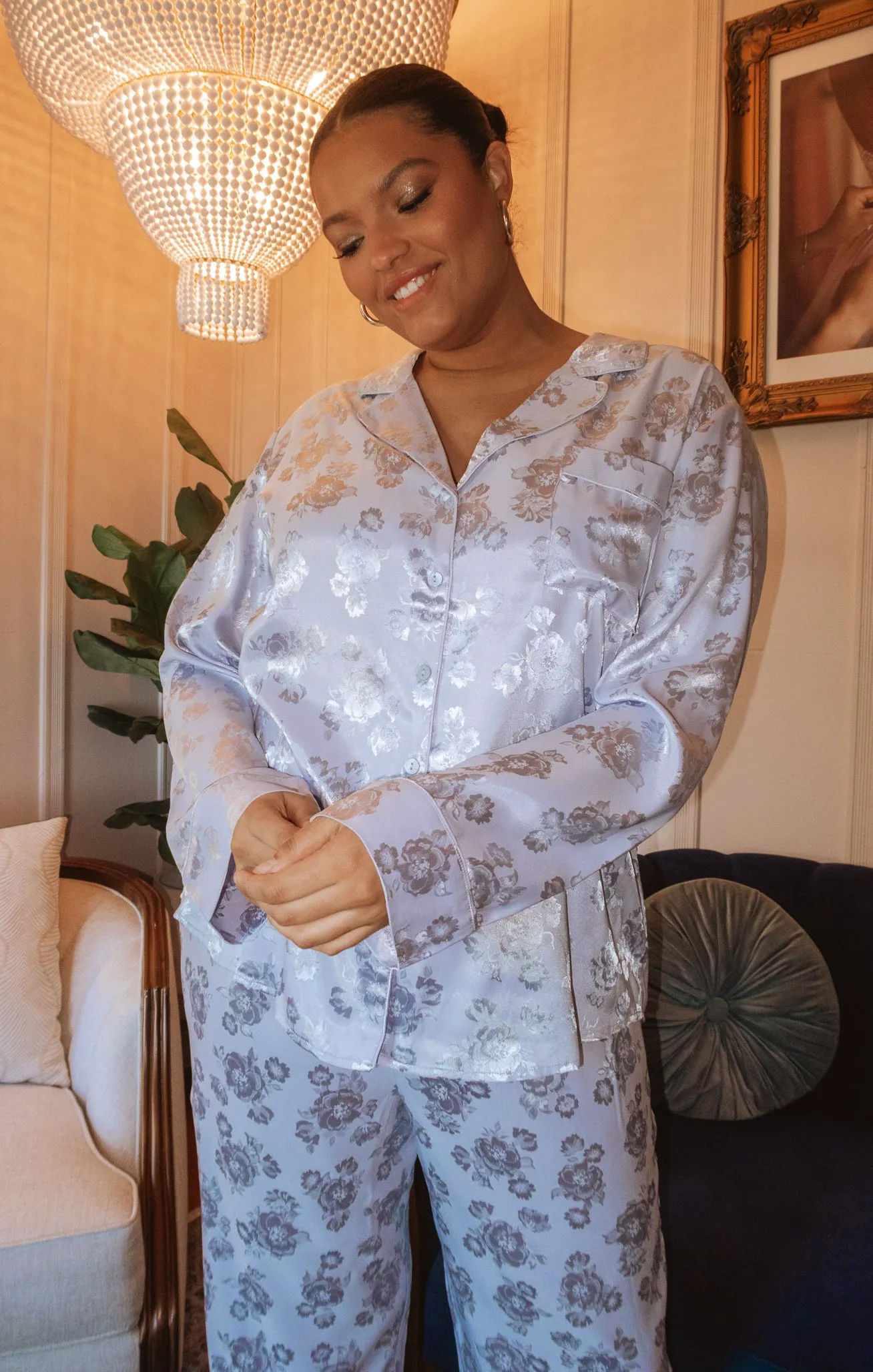 Classic Cropped PJ Set ~ Blue Floral Silky