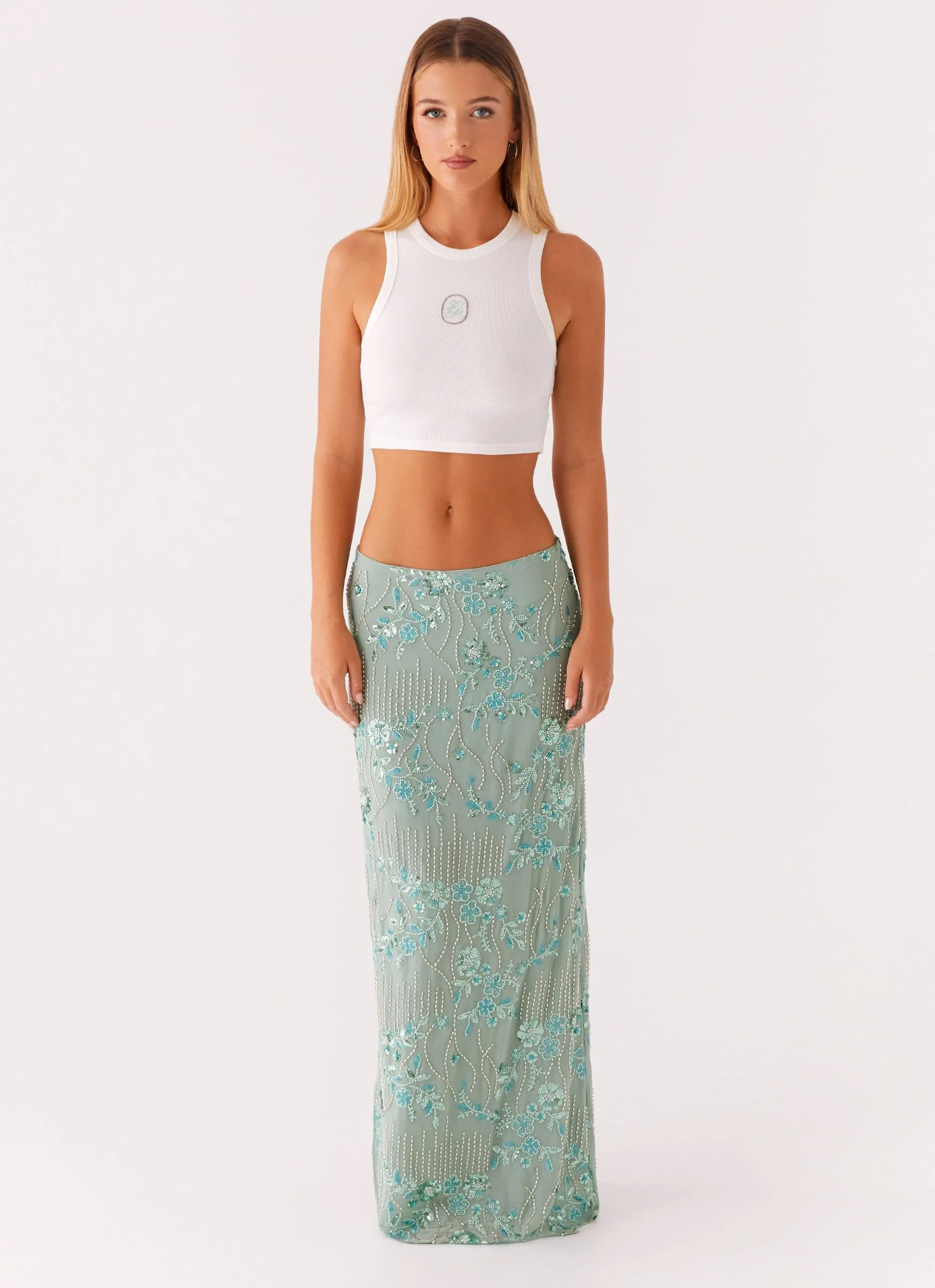 Corinna Low Rise Sequin Maxi Skirt - Mint Comfortable Look Wear