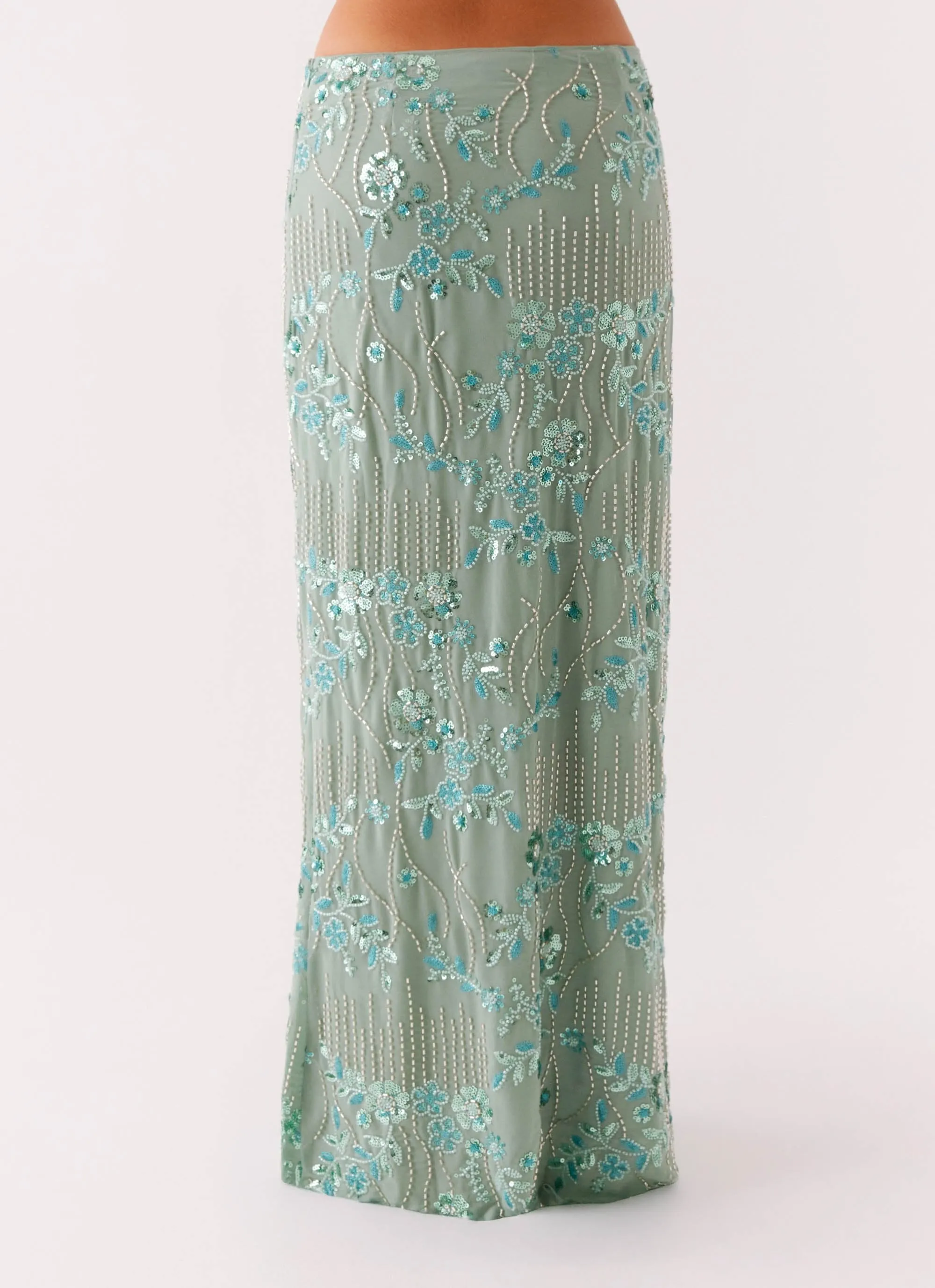 Corinna Low Rise Sequin Maxi Skirt - Mint Chilly Day Ready Breathable Design