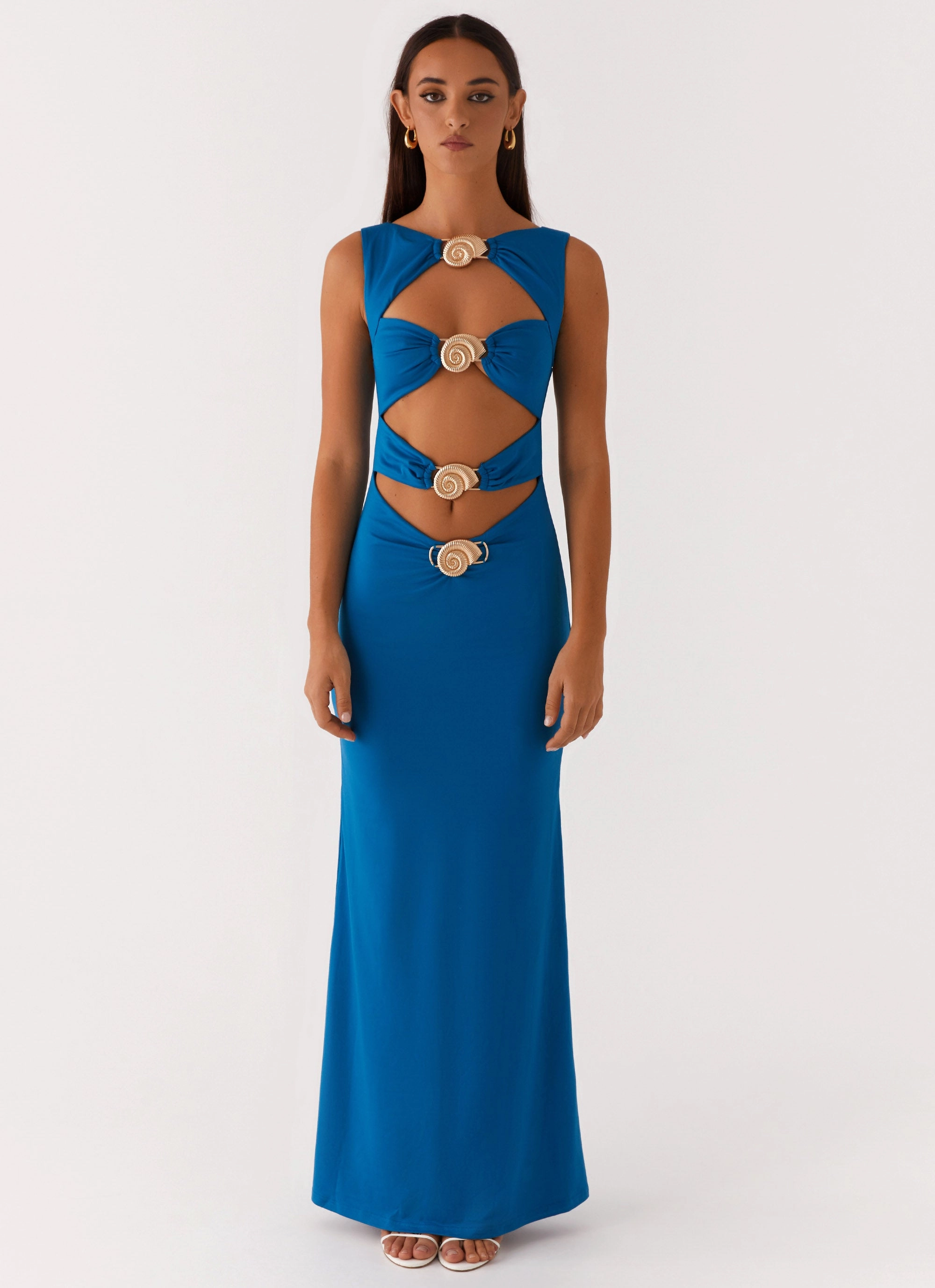 Sharp Look Subtle Stitch Lagoon Cut Out Maxi Dress - Royal Blue