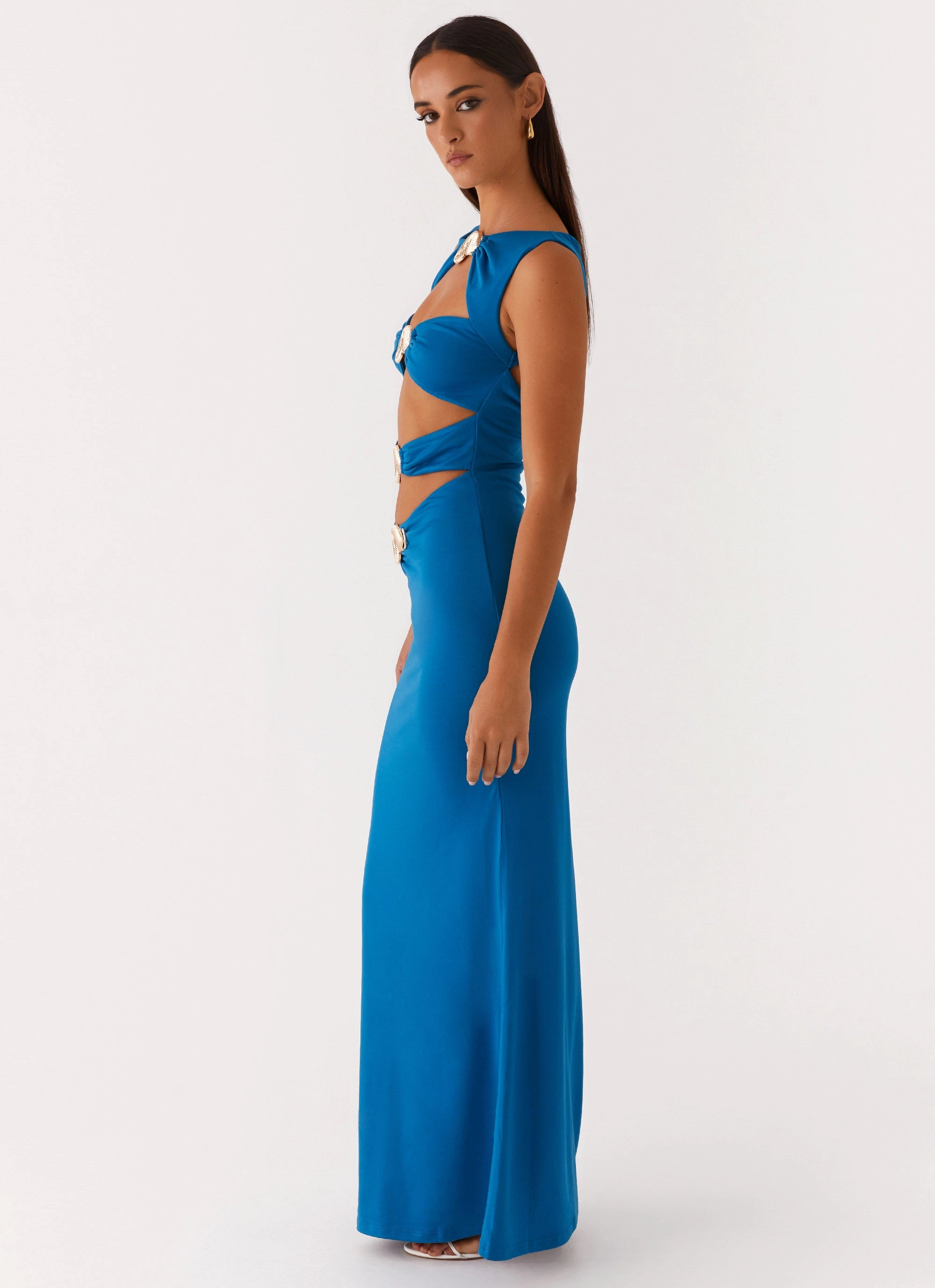 Lagoon Cut Out Maxi Dress - Royal Blue Polished Form Linen-Blend