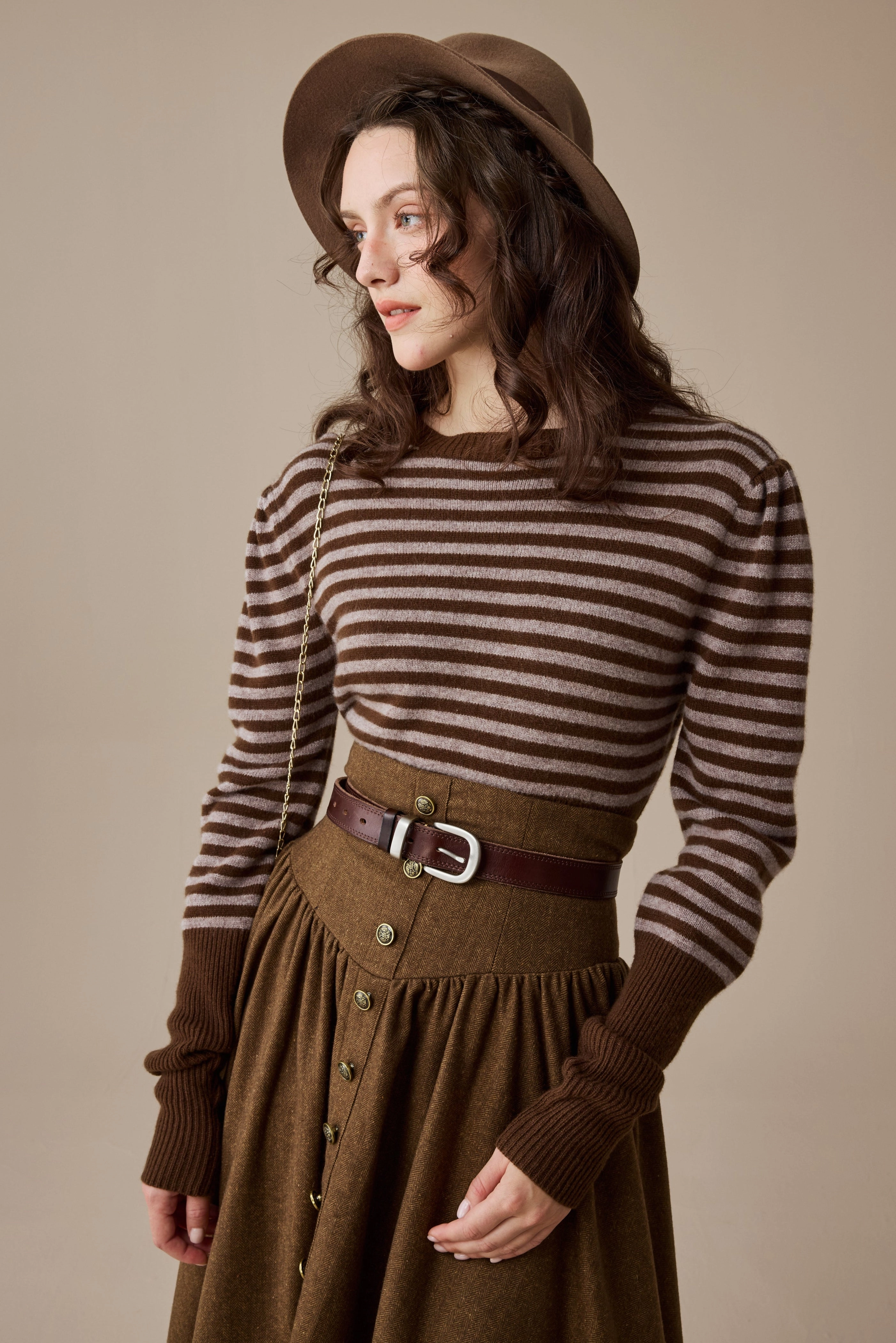 Peach Tone Oxford 13|100% wool classic striped pullover jumper