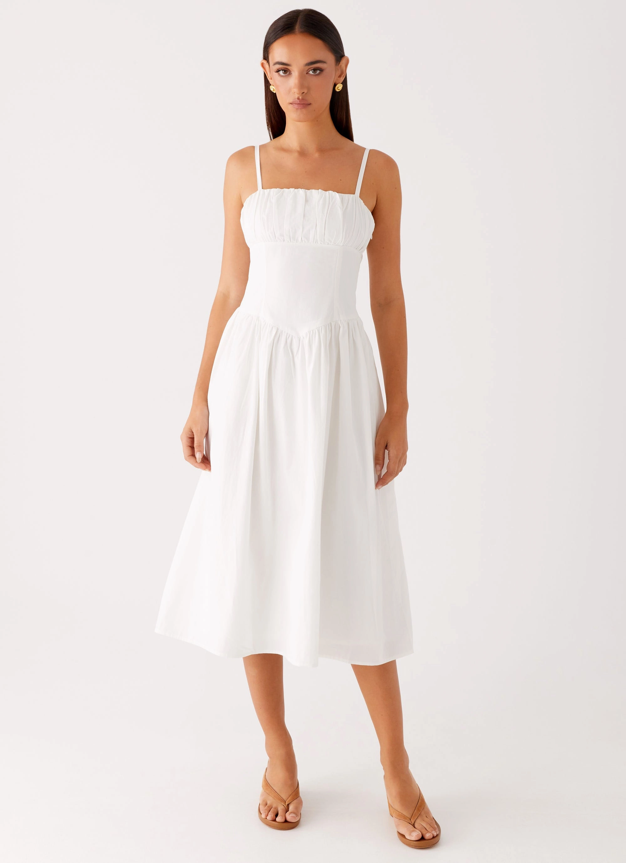 Phillipa Midi Dress - White Wool-Blend Sporty Look