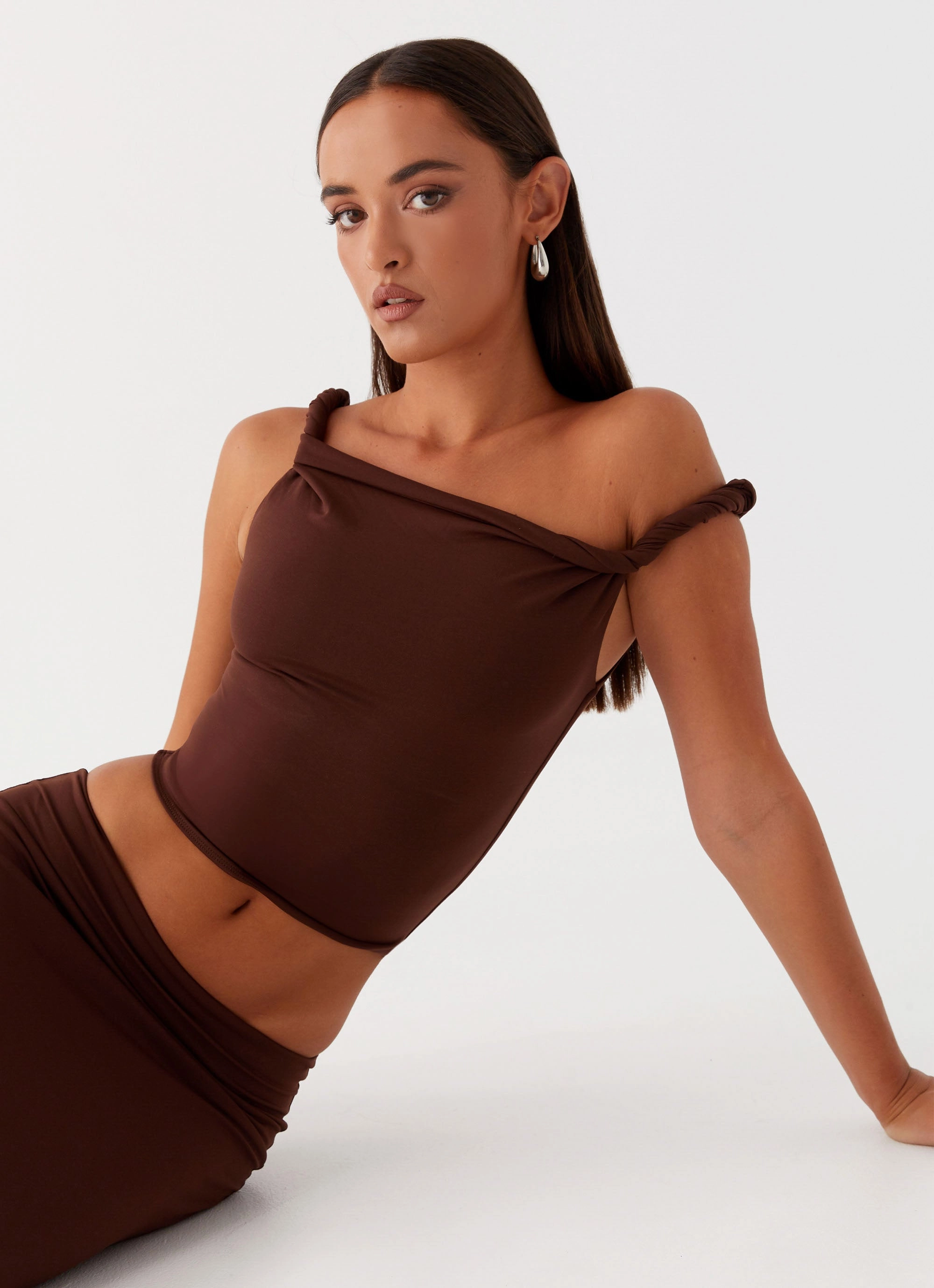 Solace Soul Twist Shoulder Top - Chocolate Smooth Finish
