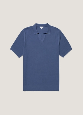 Classic Layering Men's Compact Mesh Knit Polo Shirt in Soft Denim Men's Compact Mesh Knit Polo Shirt in Soft Denim Athletic Wear