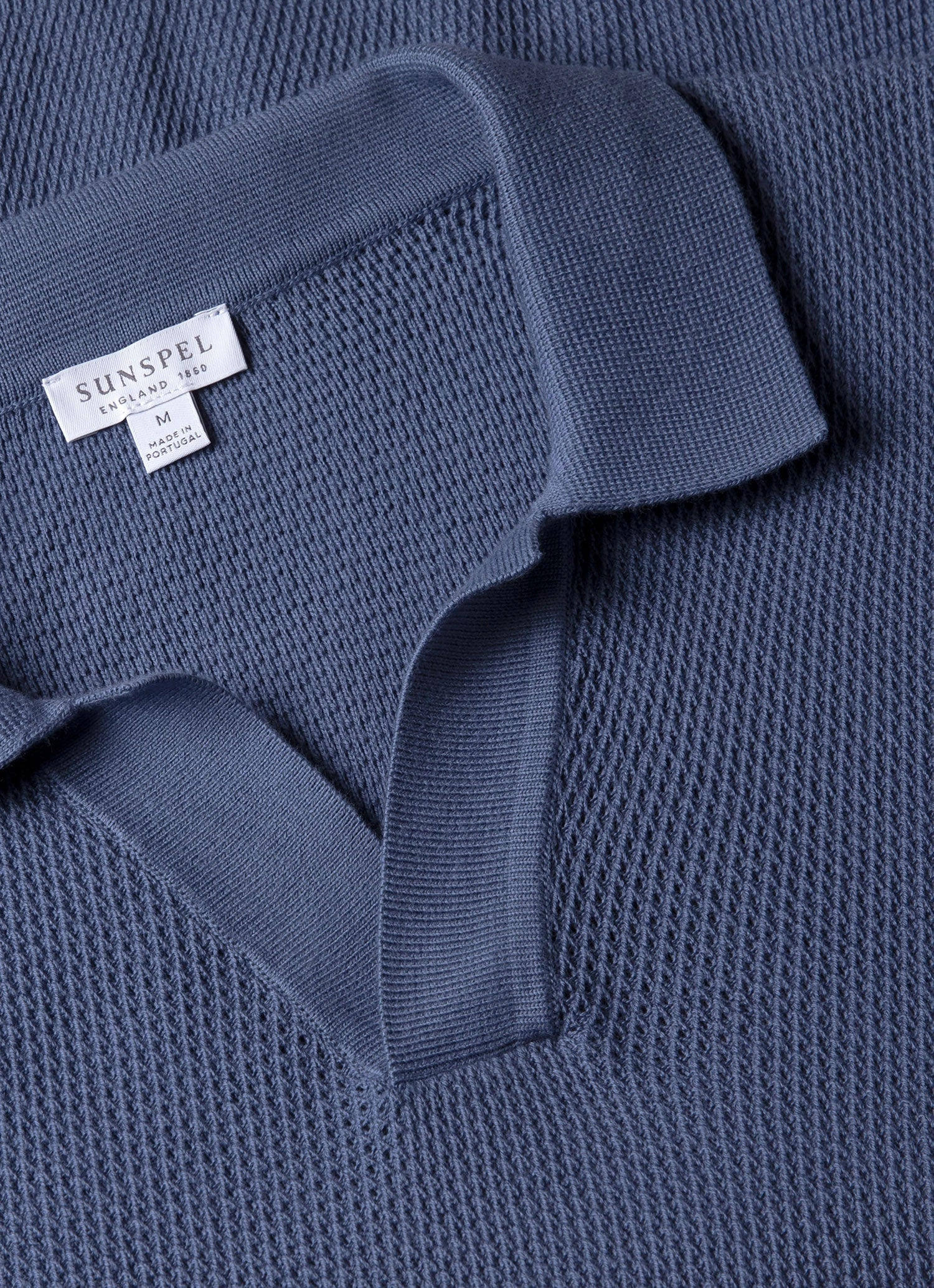 Men's Compact Mesh Knit Polo Shirt in Soft Denim Reinforced Stitching Casual Layers