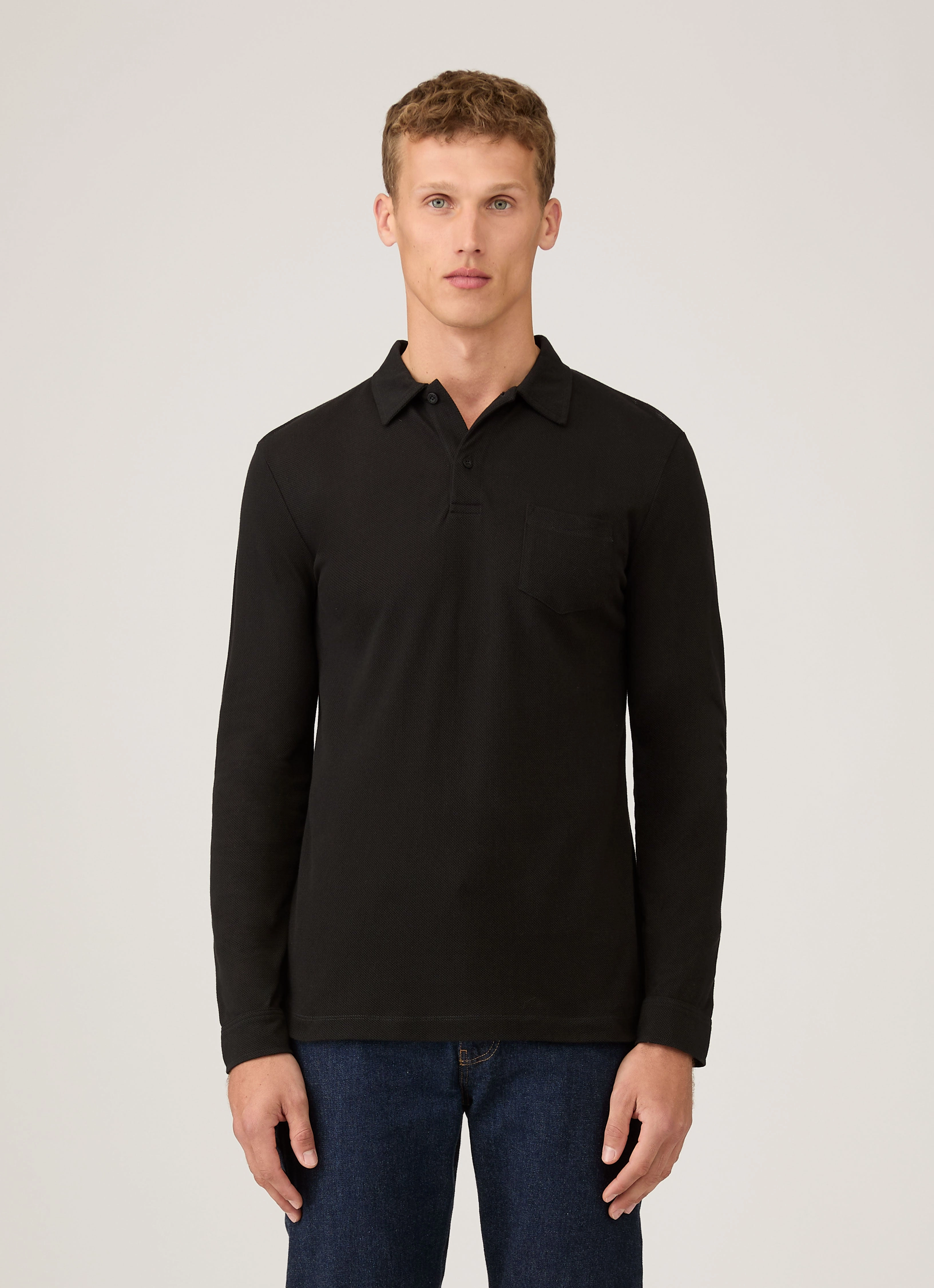 Men's Riviera Long Sleeve Polo Shirt in Black quick dry