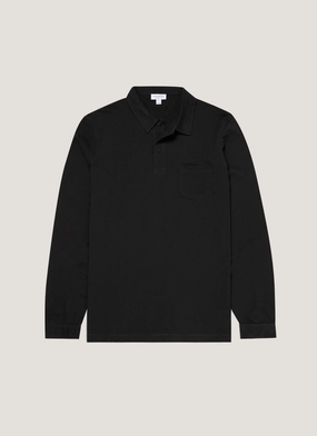 Classic Look Men's Riviera Long Sleeve Polo Shirt in Black Fitted Wear Men's Riviera Long Sleeve Polo Shirt in Black