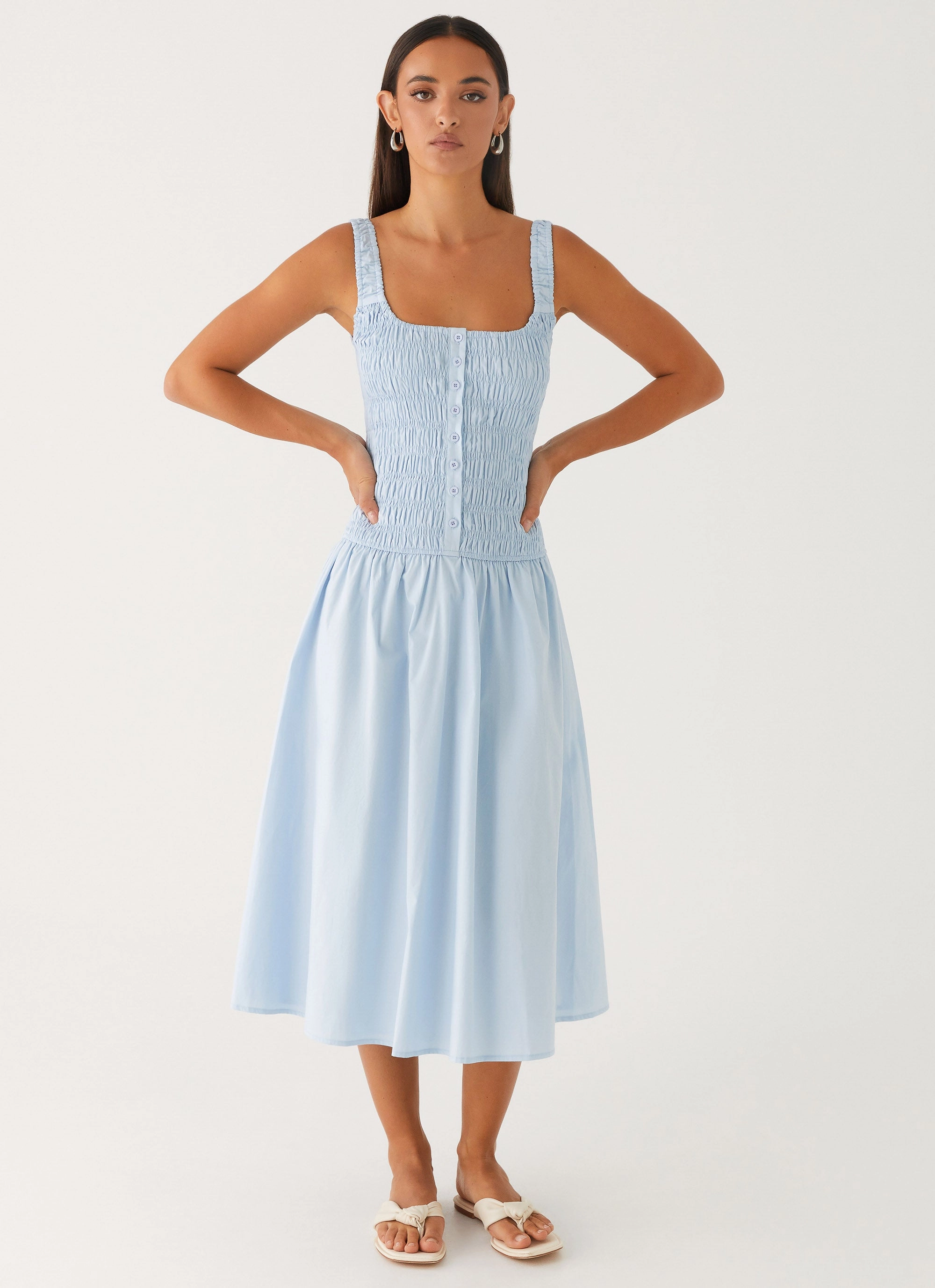 Timeless fitted silhouette Comfortable Layer Wildflower Midi Dress - Blue