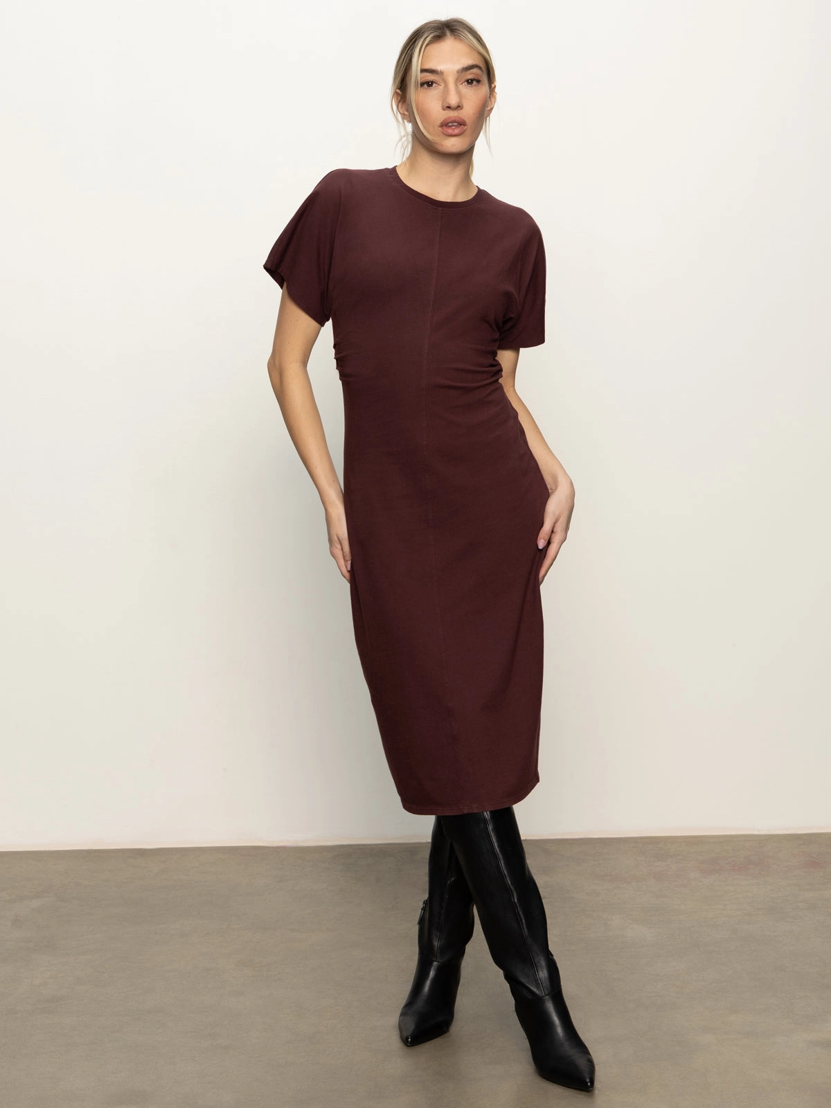 Office Shape Chic Rhythm Cinched Waist T-Shirt Dress Chicory