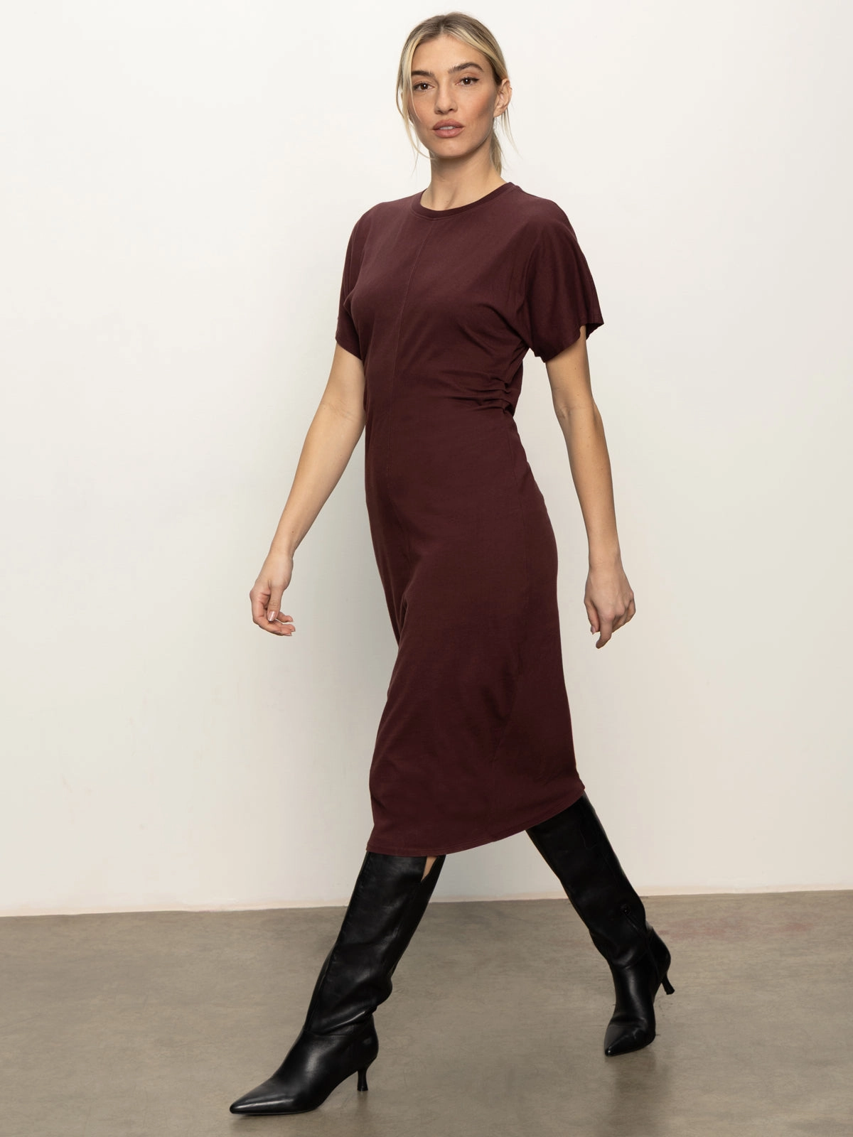 Cinched Waist T-Shirt Dress Chicory Flow Friendly Casual Mode