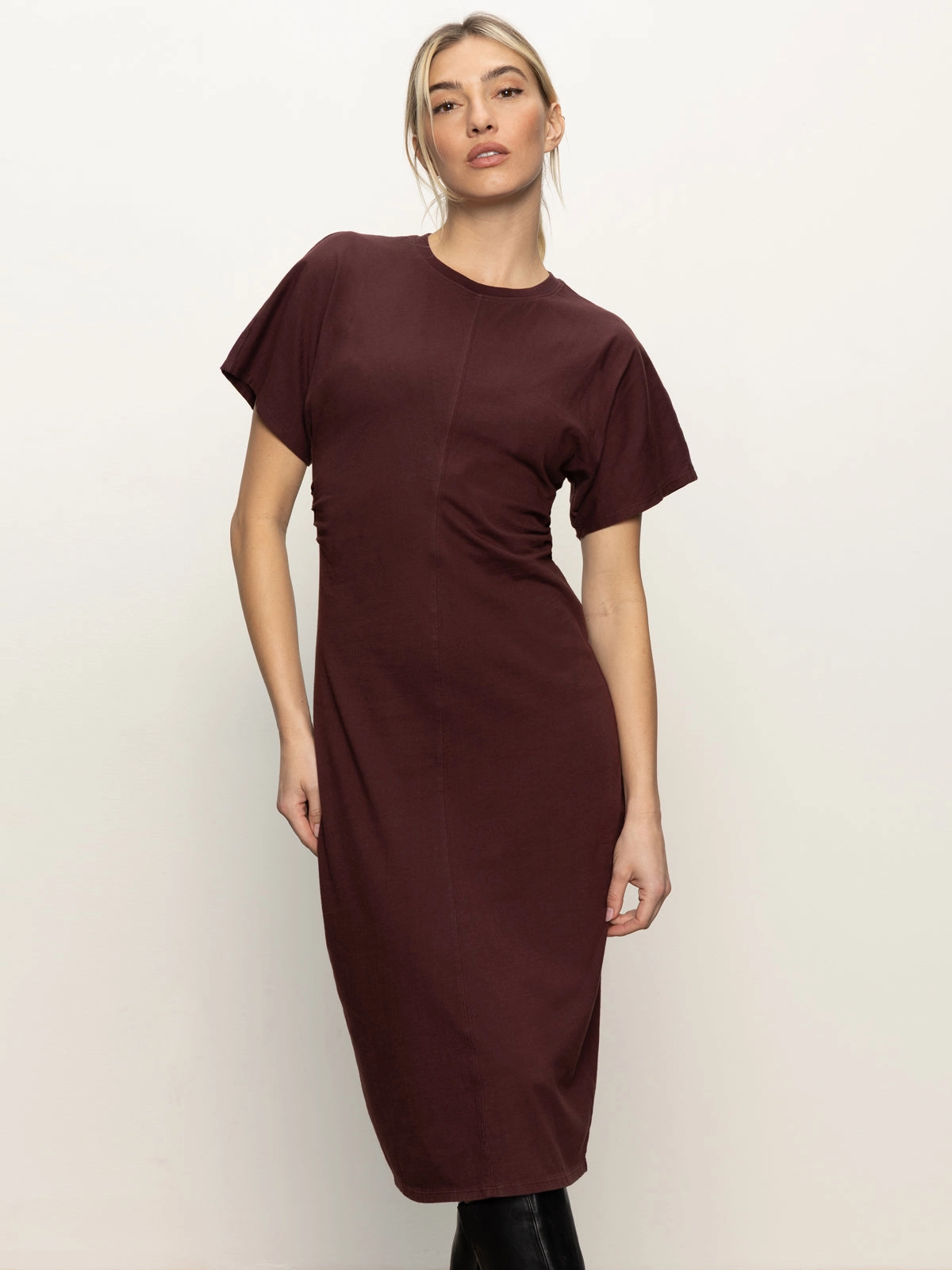 Elegant Mood Fashionable appearance Cinched Waist T-Shirt Dress Chicory