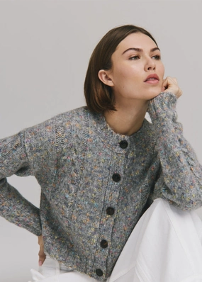 Autumn Cashmere Confetti Cable Boxy Cardigan Cold-Weather Fashion