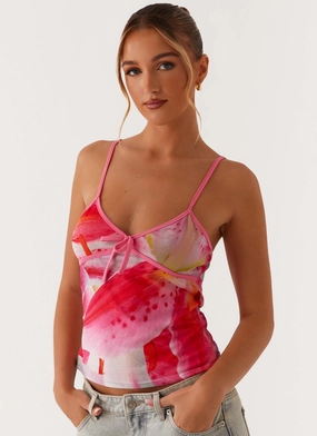 Claudie Mesh Top - White Pink Lilly Eco Friendly Dye Process Claudie Mesh Top - White Pink Lilly Relaxed Tank